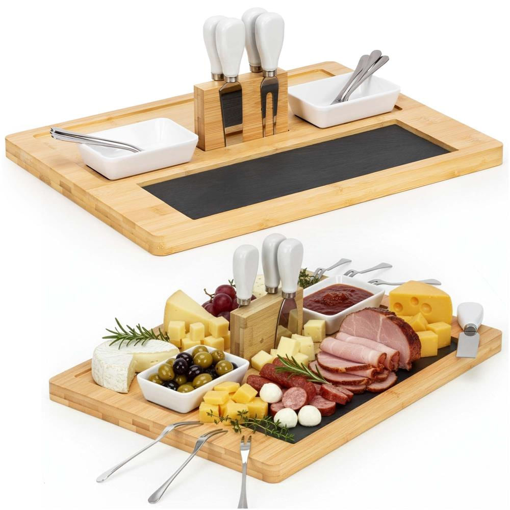 Set servire branzeturi platou bambus piatra 2 boluri 10 accesorii, 40x30x8 cm, design elegant, natur — imaginea 18