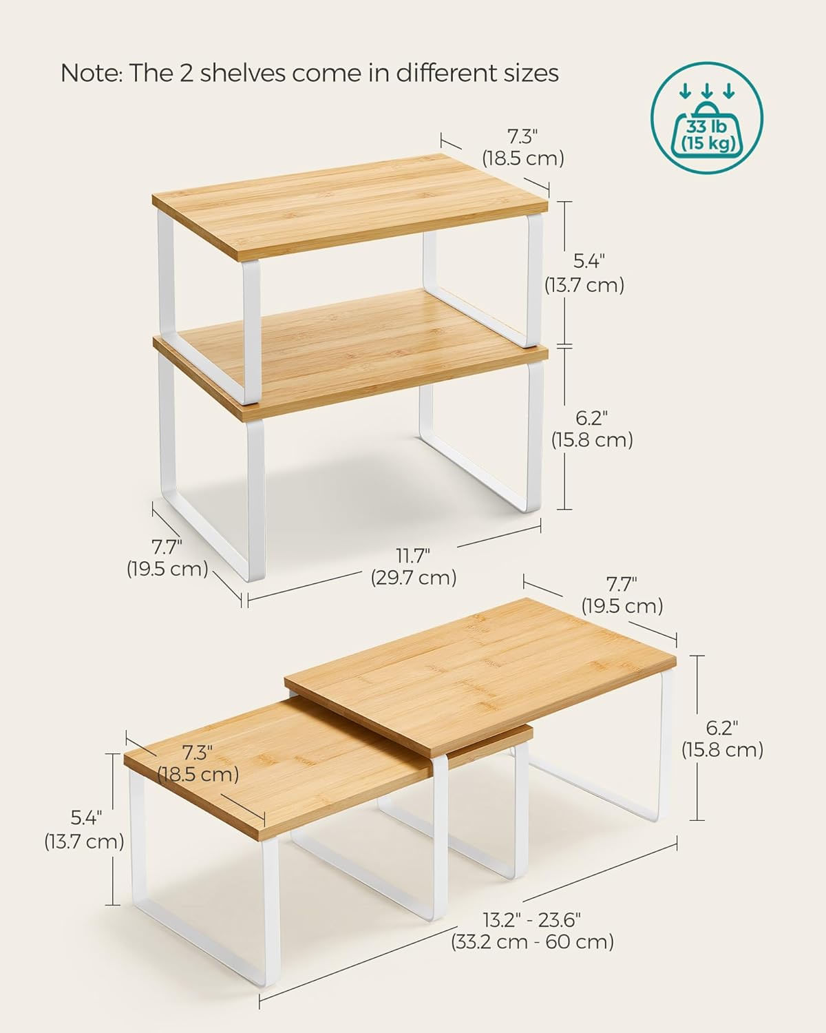 Set 4 rafturi de bucatarie suprapozabile, pentru ustensile sau condimente, 20x30x16cm, natur si alb — imaginea 4