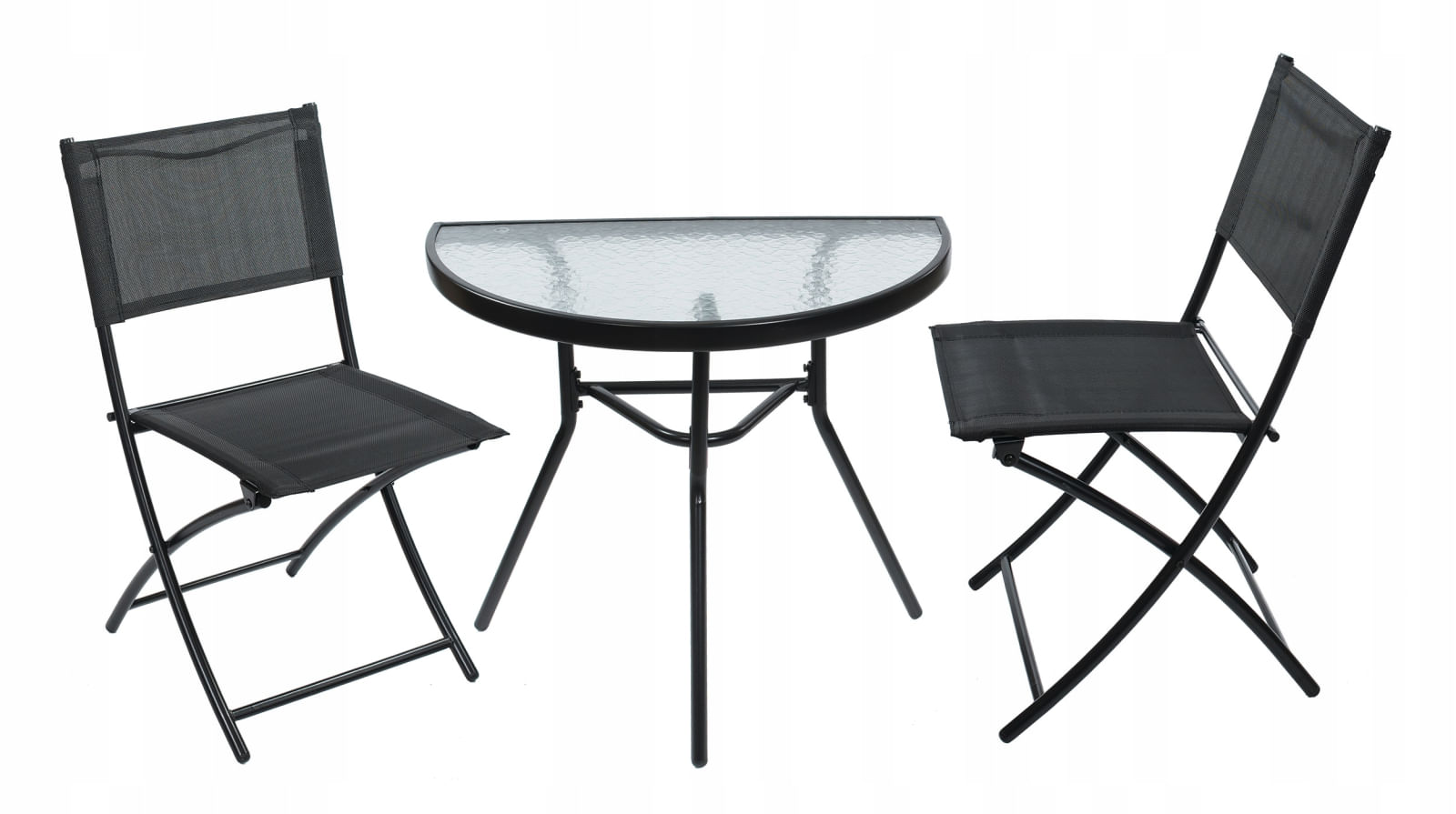 Set mobilier gradina masa semirotunda sticla calita mozaic cu 2 scaune pliabile textilen, gri — imaginea 9