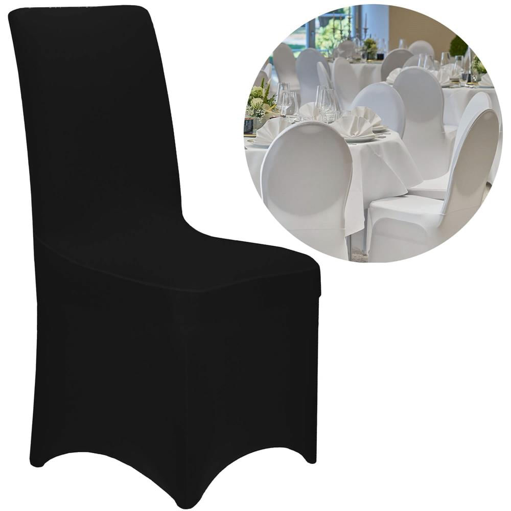 Set 4 huse universale scaune evenimente poliester spandex, marime universala, banda elastica, negru — imaginea 3