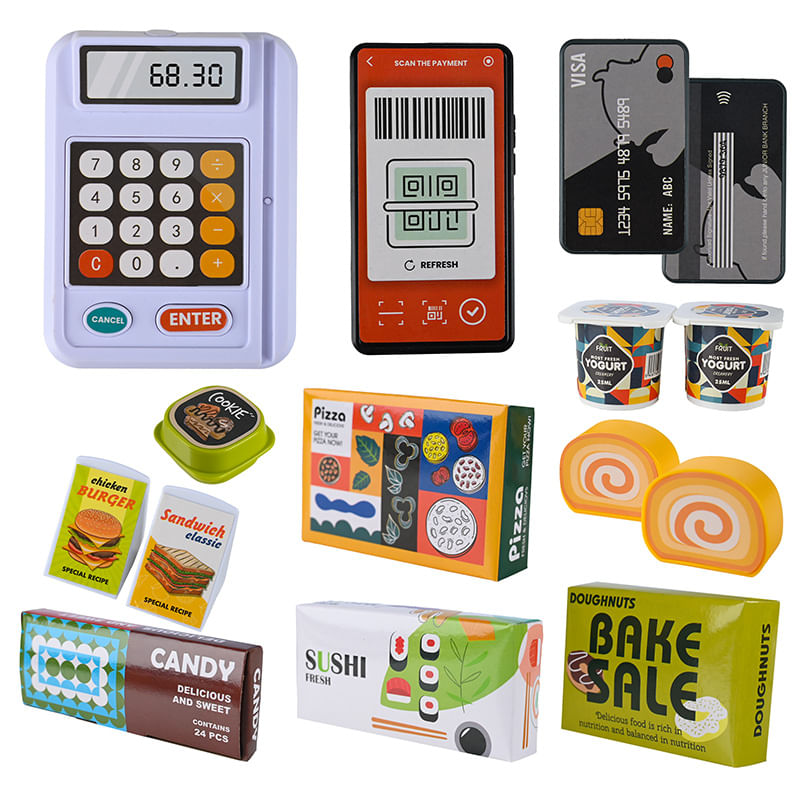 Set magazin pentru copii cu lada si roti, sunete, rafturi multiple, 48x30x58 cm, multicolor — imaginea 9