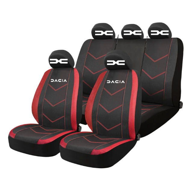 Set Huse Scaune Universale HLX6 Compatibile cu Dacia Nou – Negru/Rosu