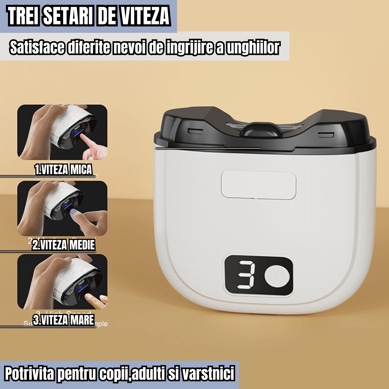 Unghiera Electrica Profesionla, Adsinio, Lama de Aliaj, 3 Viteze, Alb