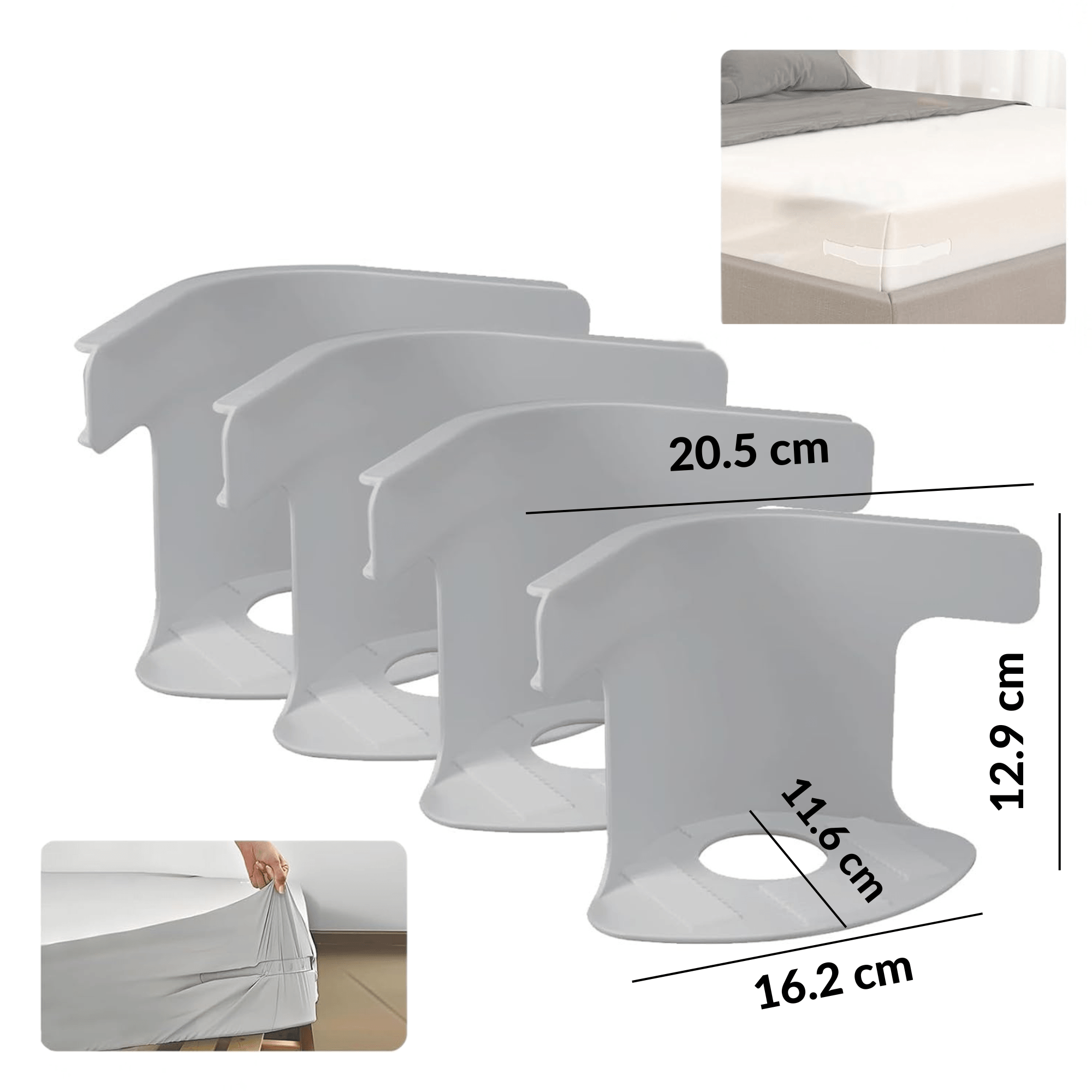Set 4 suporturi pentru cearsaf, clips prindere pentru saltea, antialunecare, pentru cearsaf simplu sau cu elastic, gri