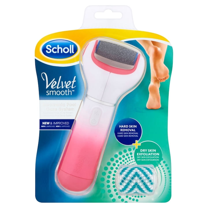 Pila electrica pentru calcai Scholl Velvet Smooth cu cap rotativ extra dur, cristale de diamant, roz