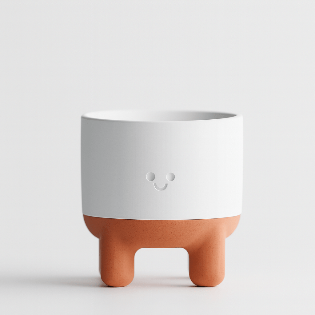 Ghiveci cu tava scurgere, design Smiley Face, pentru plante interioare, plastic PLA, diametru 12cm, inaltime 8cm — imaginea 2