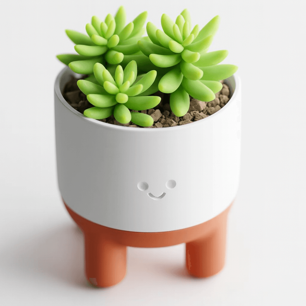 Ghiveci cu tava scurgere, design Smiley Face, pentru plante interioare, plastic PLA, diametru 12cm, inaltime 8cm — imaginea 3