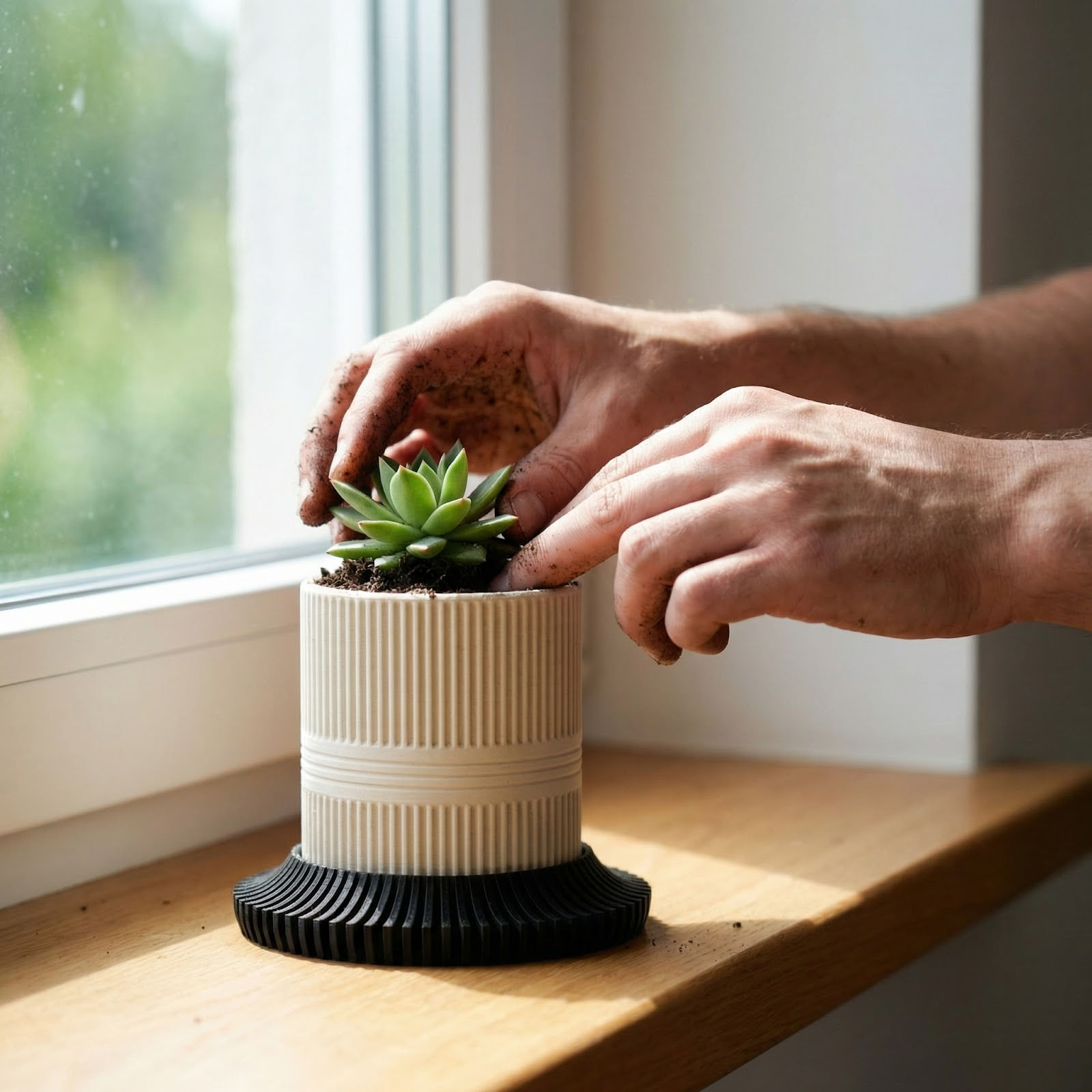 Ghiveci Decorativ Minimalist cu Farfurie Striata, Alb, 10 cm — imaginea 8
