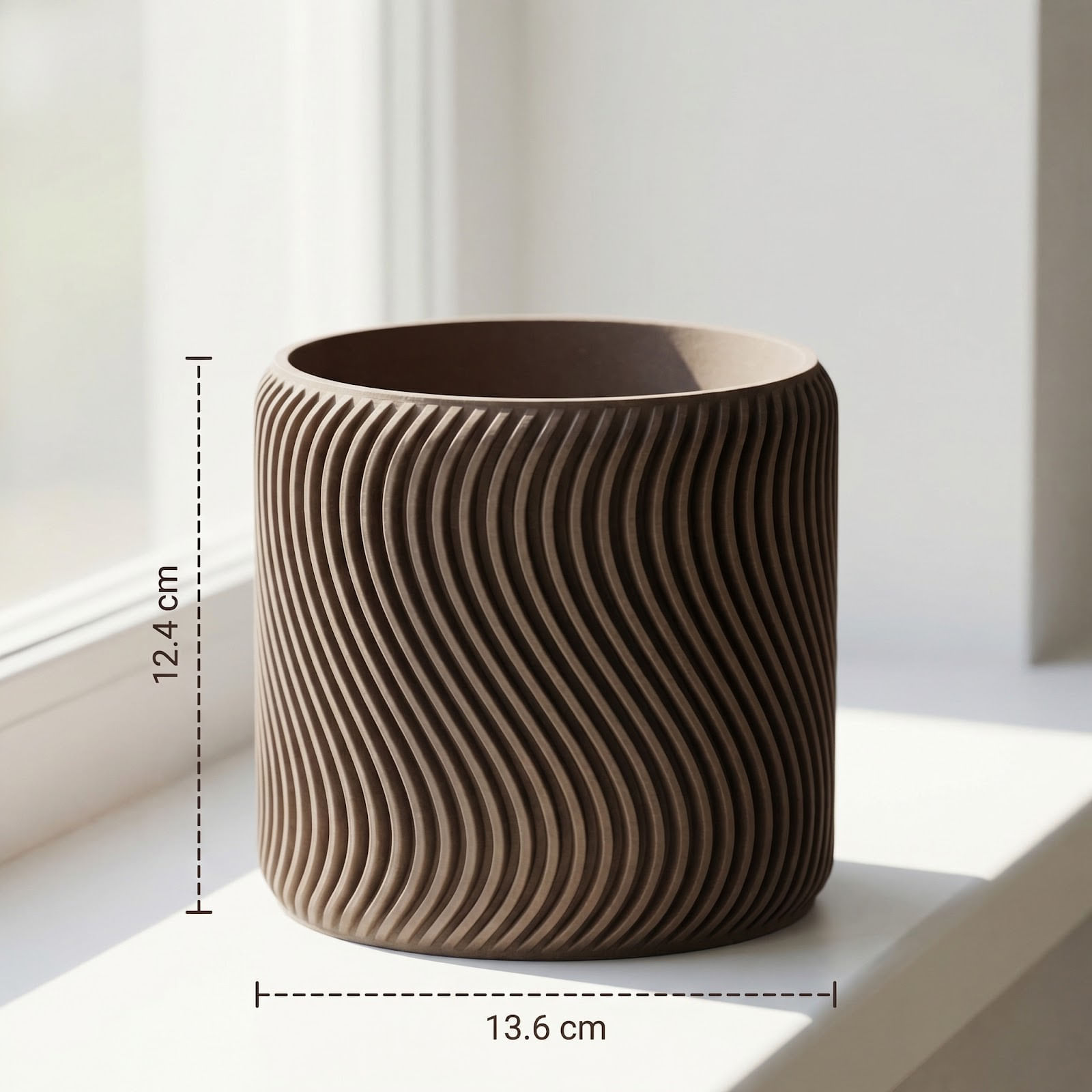 Ghiveci Decorativ cu Textura Ondulata, Maro, 14 cm — imaginea 2