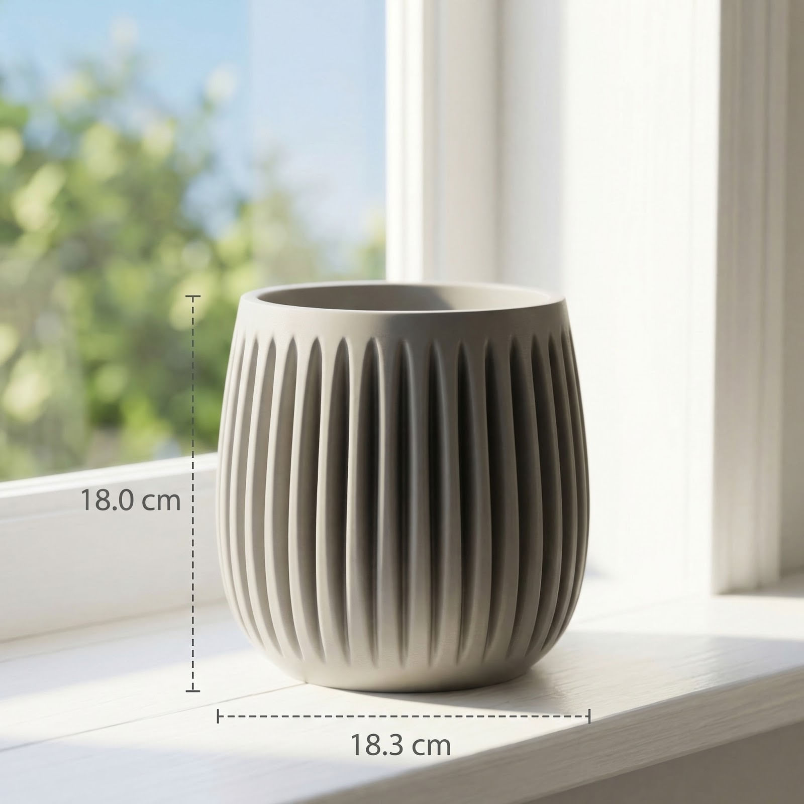 Ghiveci Decorativ cu Striatii Verticale, Gri, 18 cm — imaginea 4