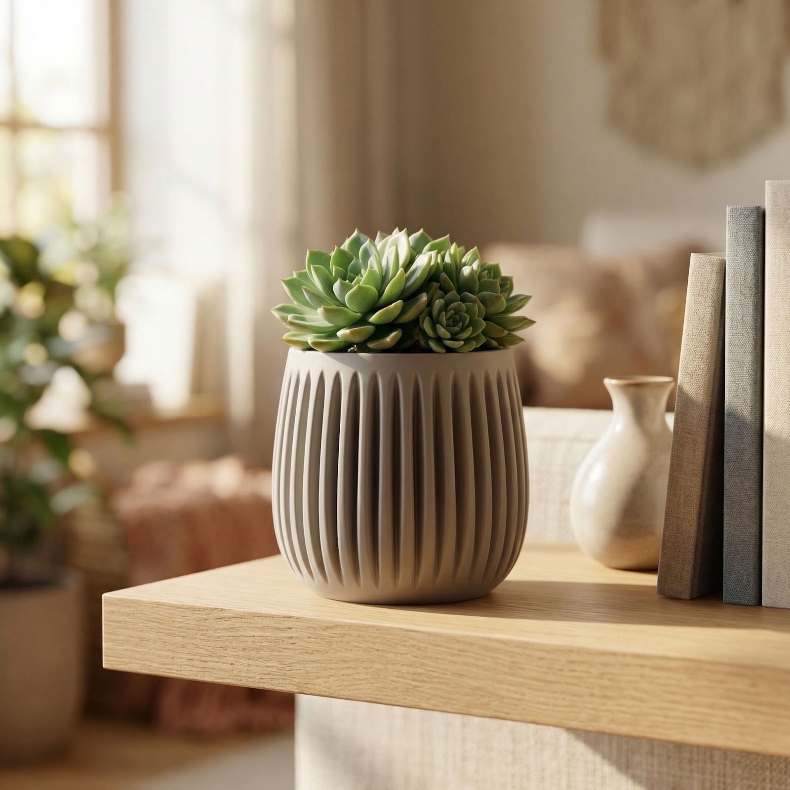 Ghiveci Decorativ cu Striatii Verticale, Gri, 18 cm — imaginea 6