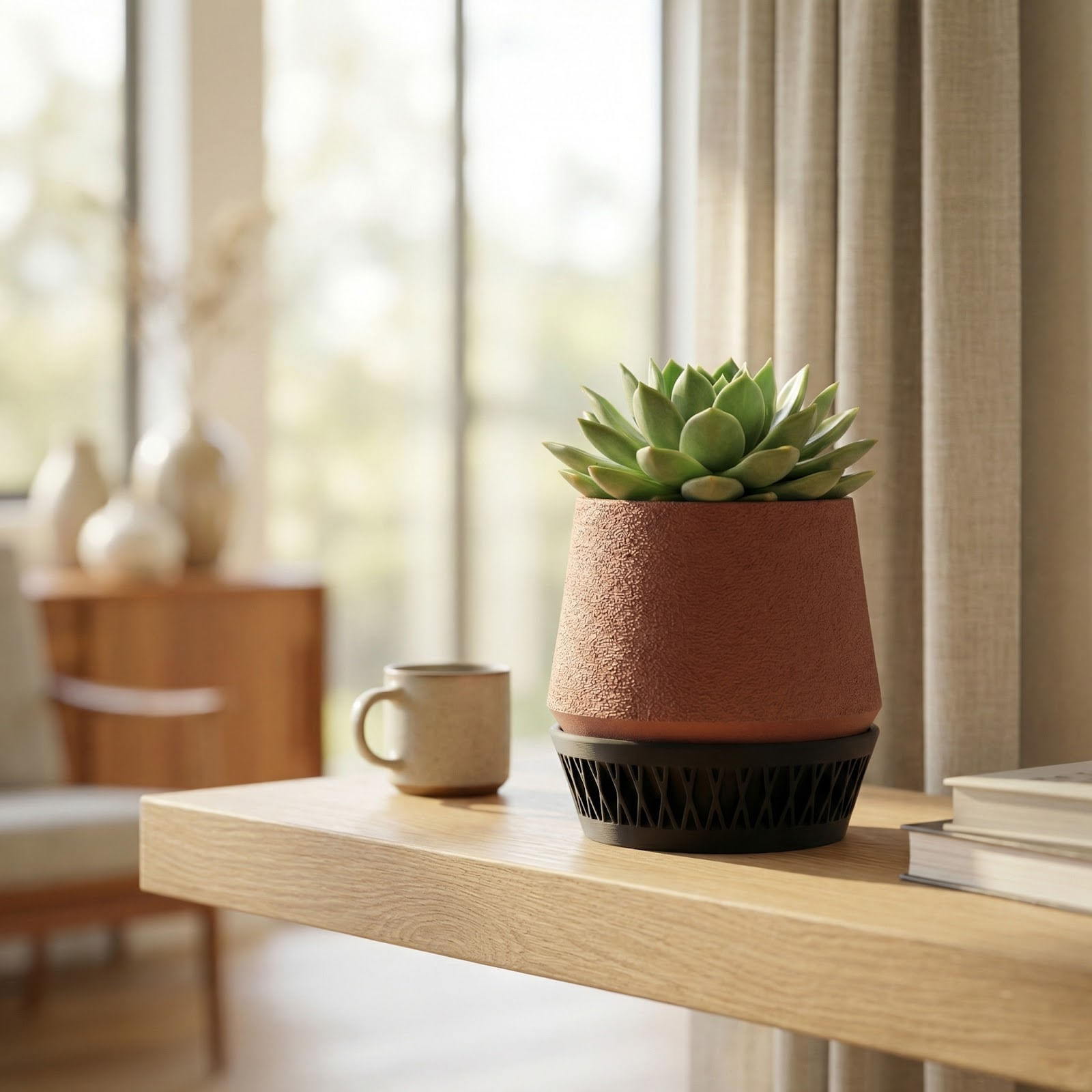 Ghiveci Decorativ Minimalist cu Tavita, Negru, 12 cm — imaginea 2