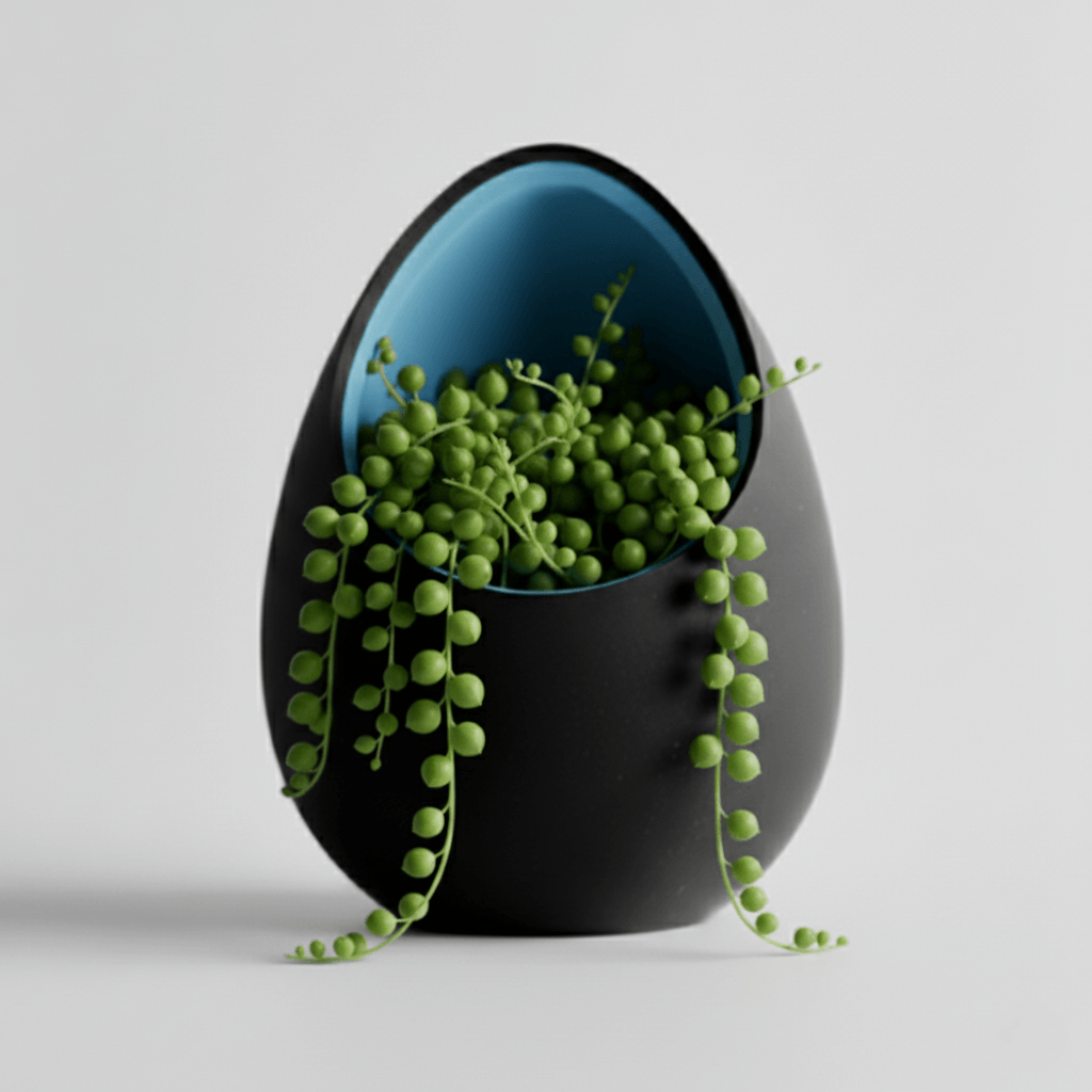 Ghiveci decorativ tip ou, culoare Midnight Onyx & Artic Blue, plastic PLA, 16 cm inaltime — imaginea 2