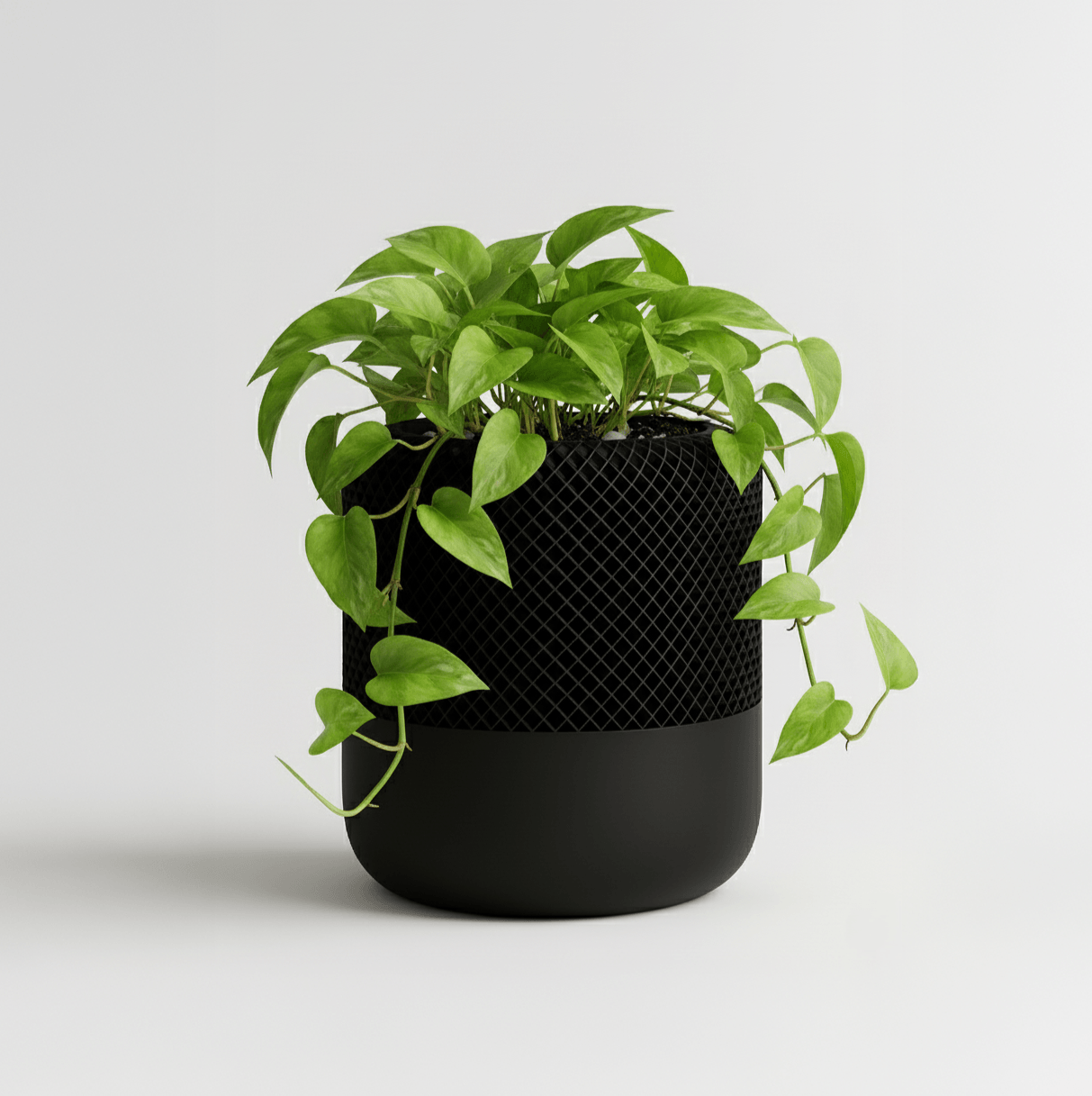 Ghiveci Inalt decorativ cu design tip plasa – culoare Midnight Onyx, plastic PLA, inaltime 13cm — imaginea 2