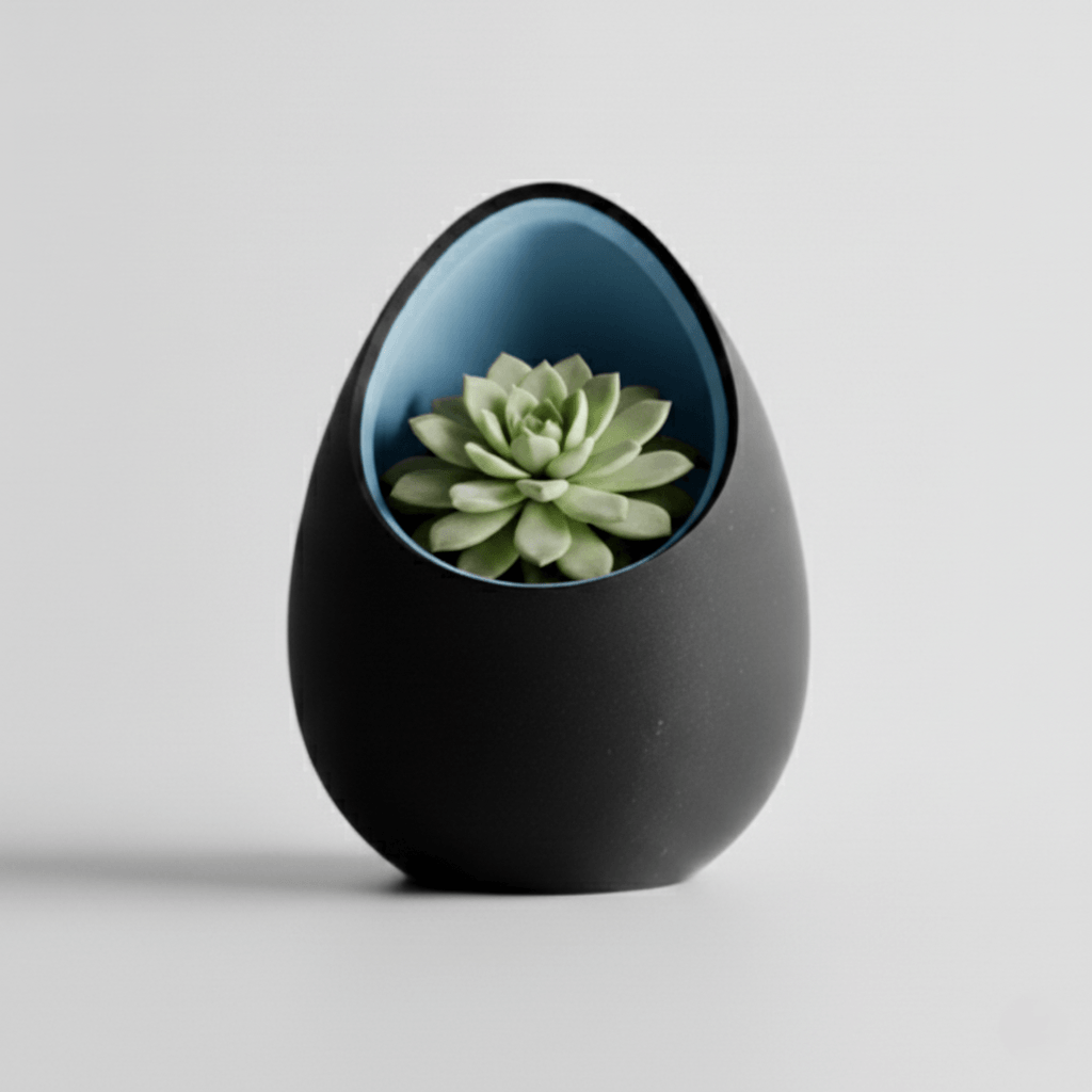 Ghiveci decorativ tip ou, culoare Midnight Onyx & Artic Blue, plastic PLA, 16 cm inaltime — imaginea 5