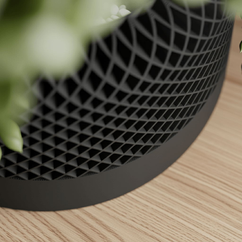 Ghiveci Inalt decorativ cu design tip plasa – culoare Midnight Onyx, plastic PLA, inaltime 13cm — imaginea 7