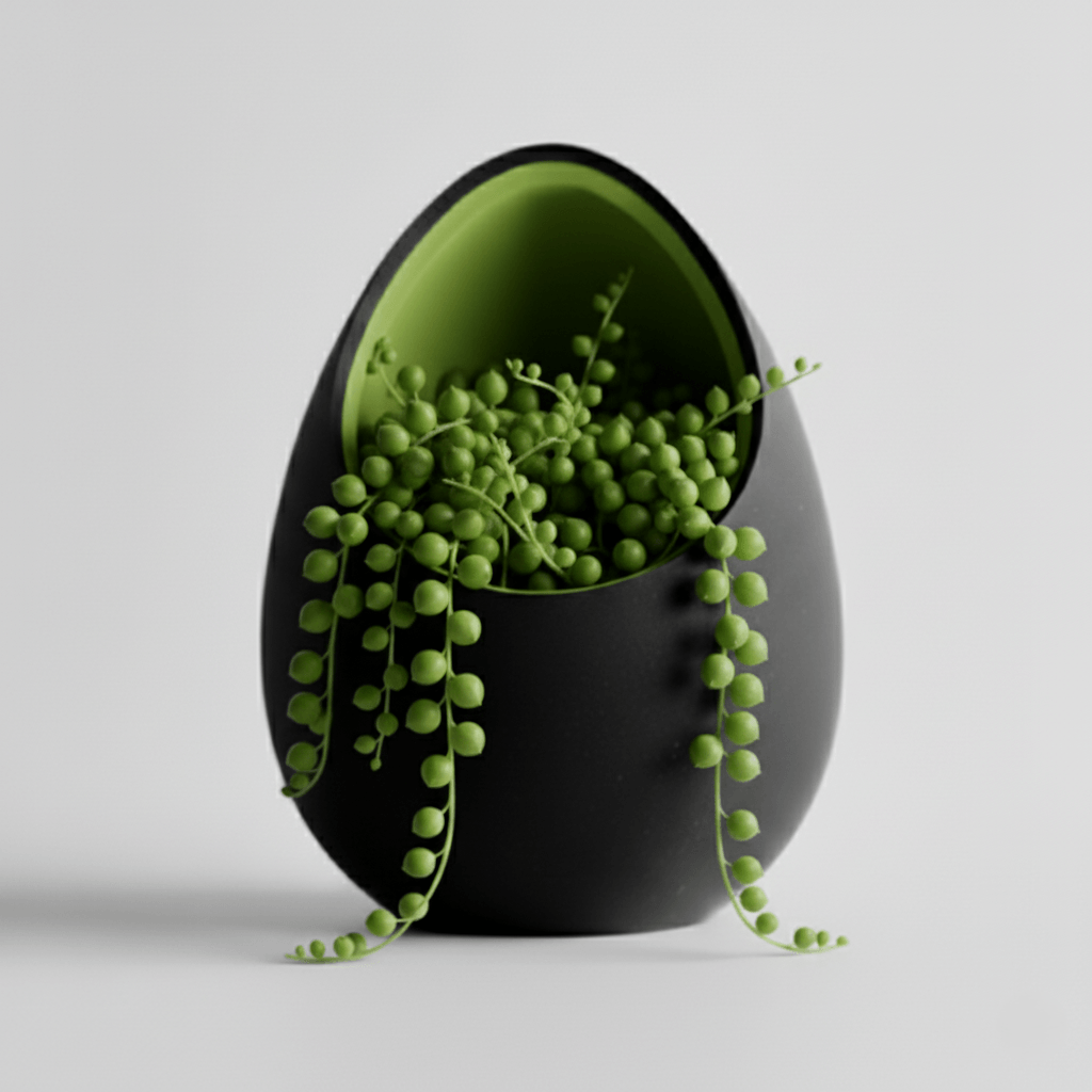 Ghiveci decorativ tip ou, culoare Midnight Onyx & Verde Oliv, plastic PLA, 16cm inaltime — imaginea 2