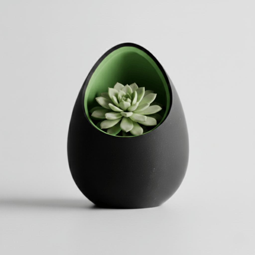 Ghiveci decorativ tip ou, culoare Midnight Onyx & Verde Oliv, plastic PLA, 16cm inaltime — imaginea 4