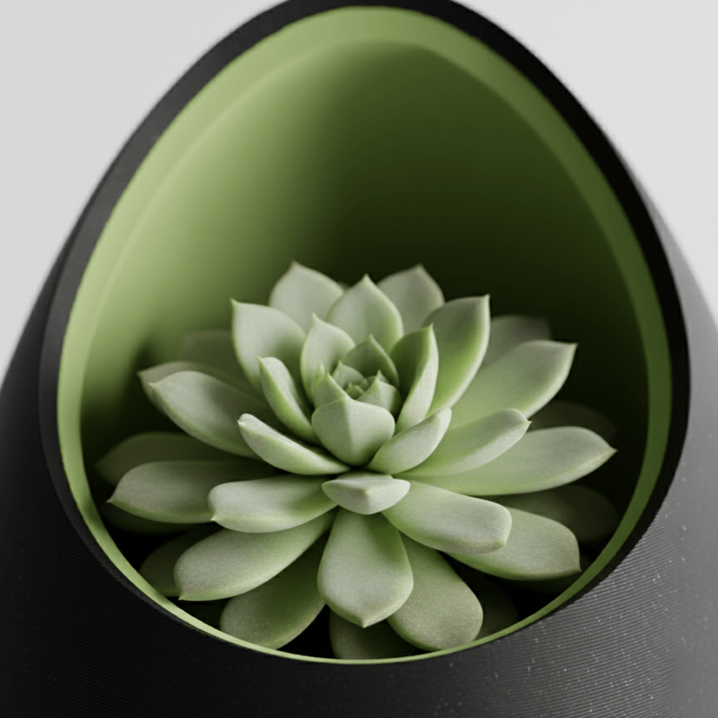 Ghiveci decorativ tip ou, culoare Midnight Onyx & Verde Oliv, plastic PLA, 16cm inaltime — imaginea 5