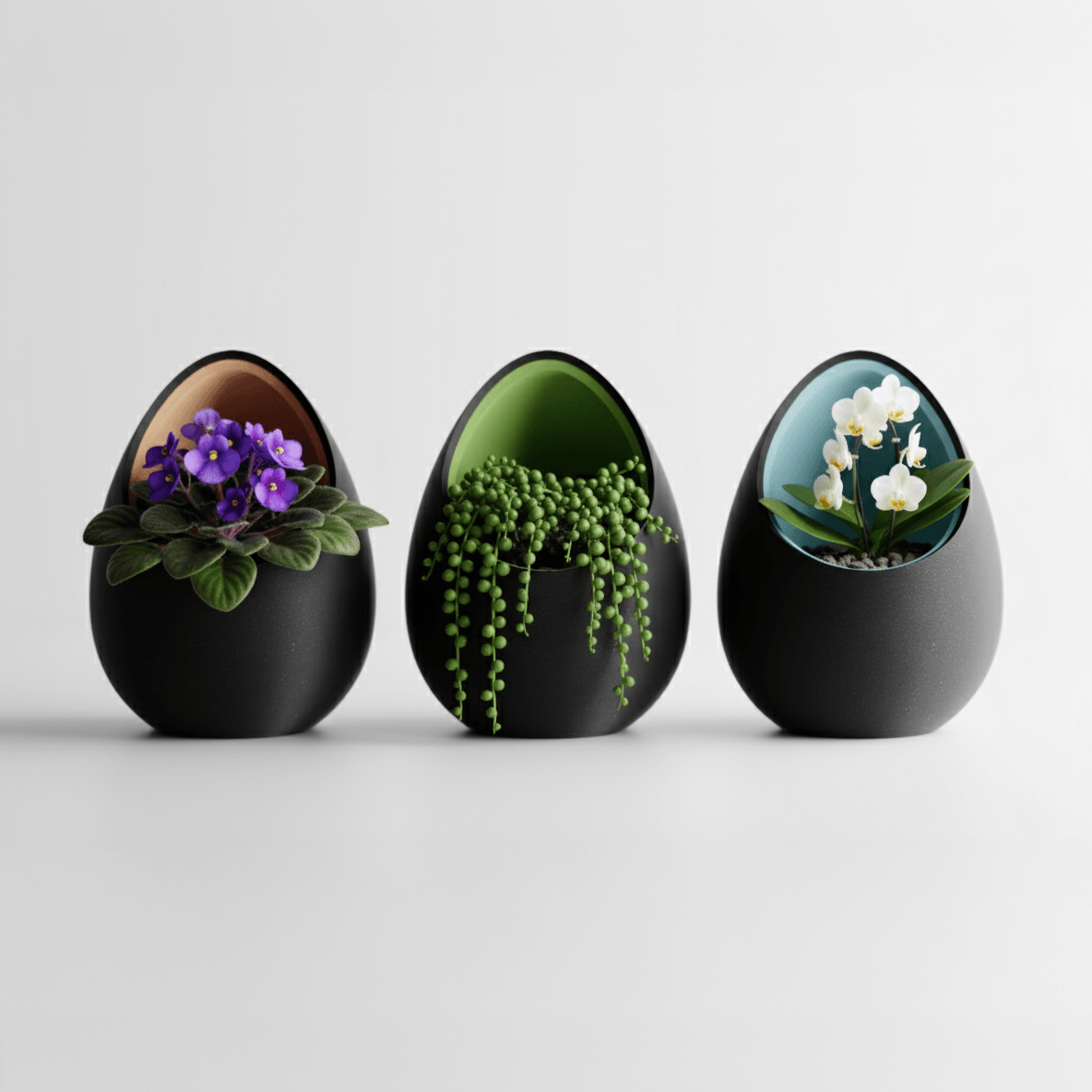Set Ghivece mini decorative tip ou, culoare Midnight Onyx, plastic PLA, 16 cm inaltime — imaginea 5