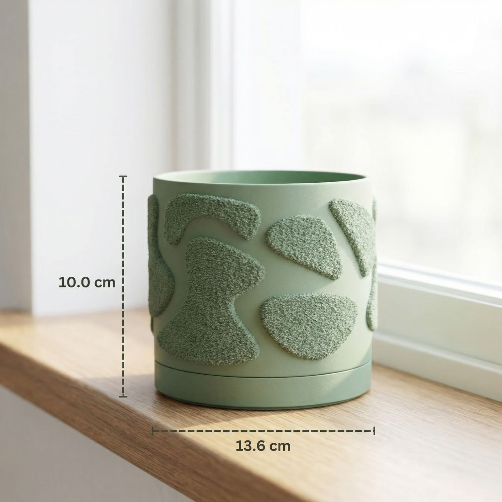Ghiveci decorativ verde, 14 cm, cu drenaj integrat, textura organica — imaginea 8