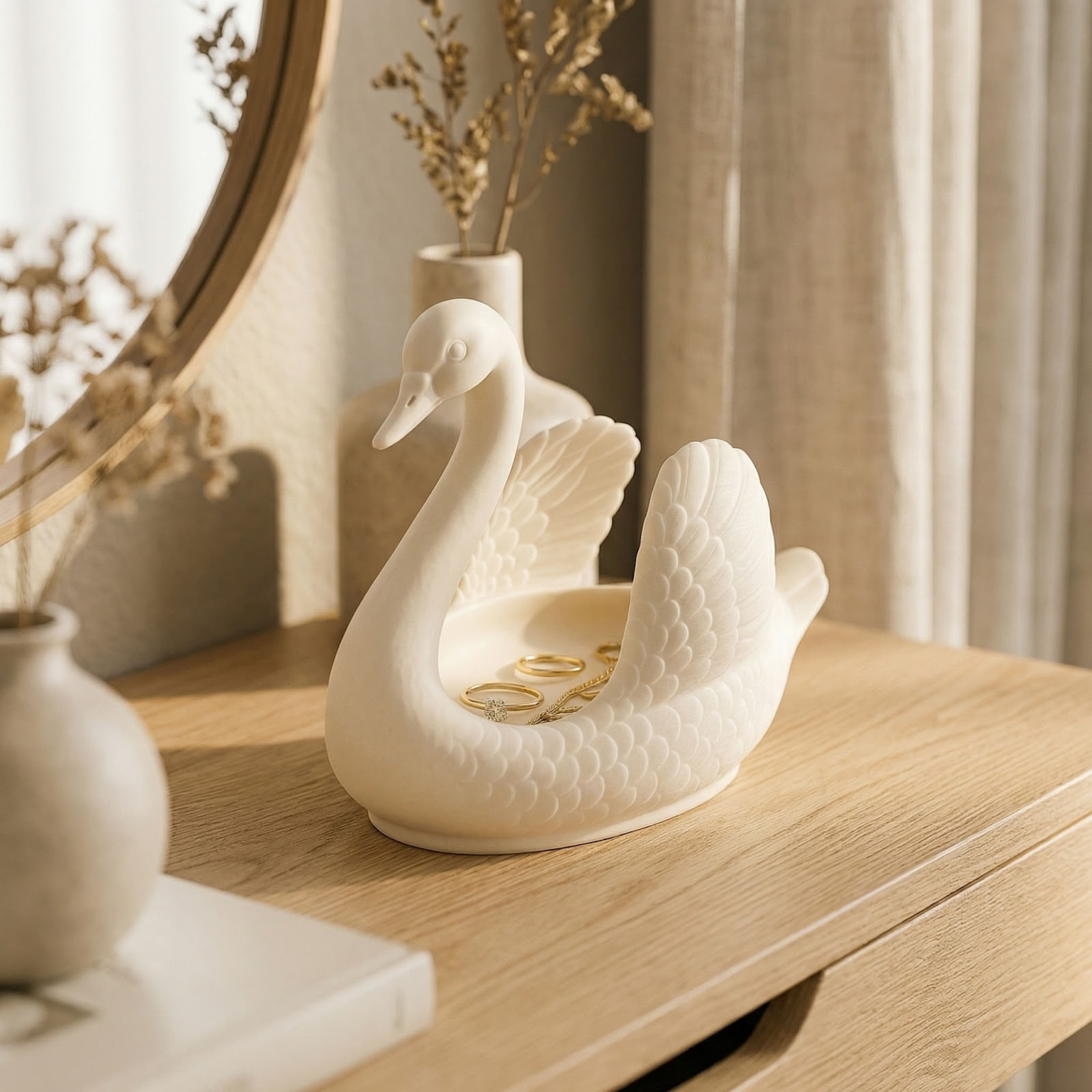 Tava Organizator Bijuterii Silueta de Lebada, Ivory, 18 cm