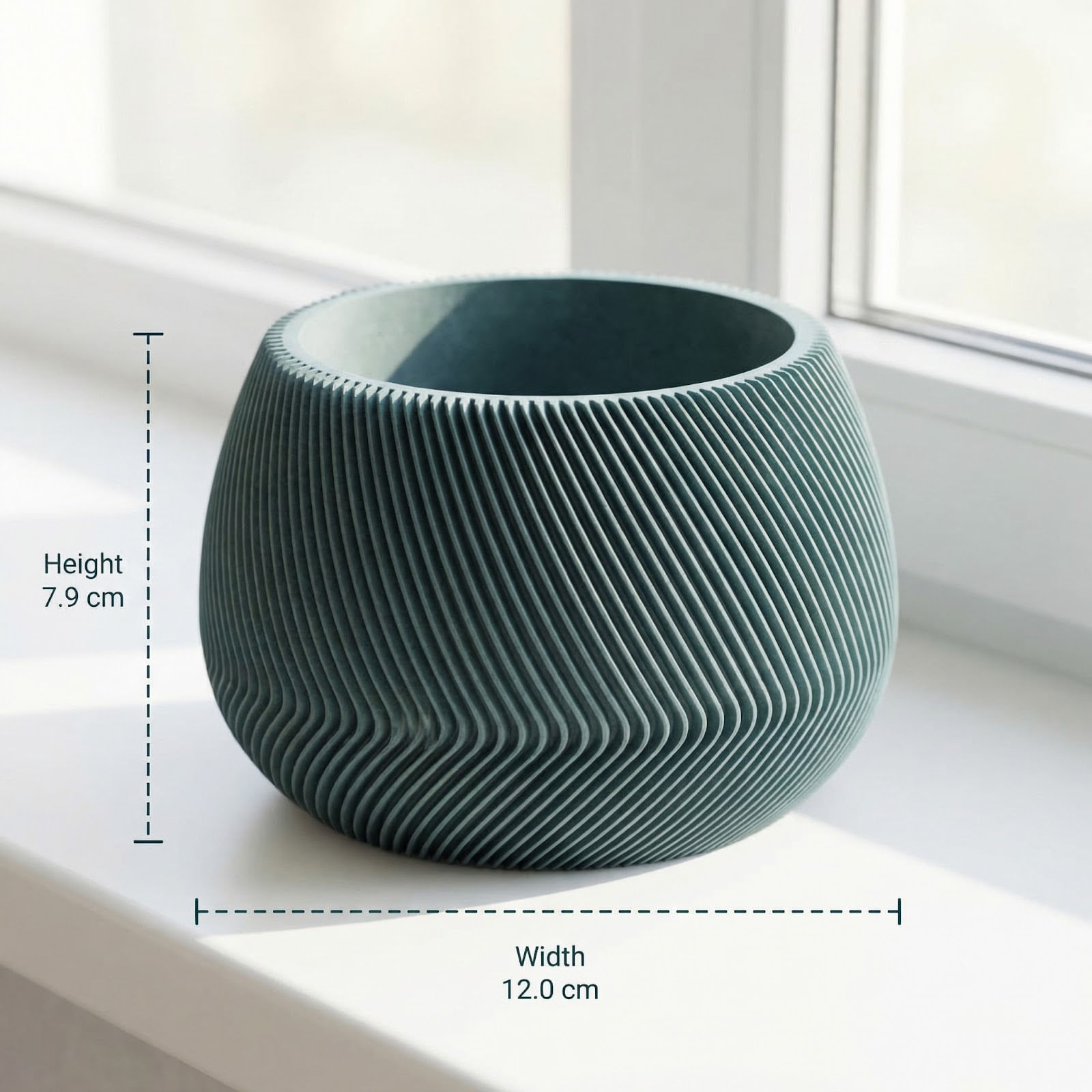 Ghiveci Decorativ cu Textura Striata, Albastru petrol, 12 cm — imaginea 2