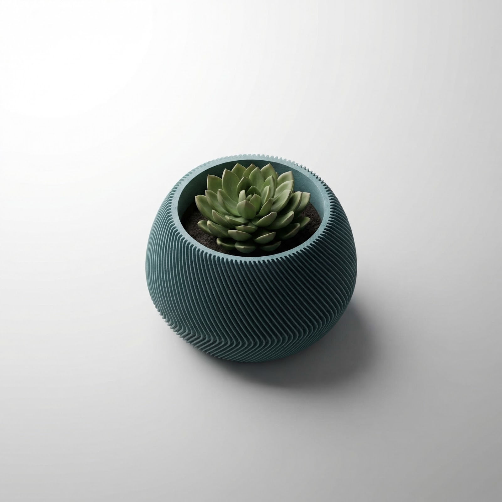 Ghiveci Decorativ cu Textura Striata, Albastru petrol, 12 cm — imaginea 3