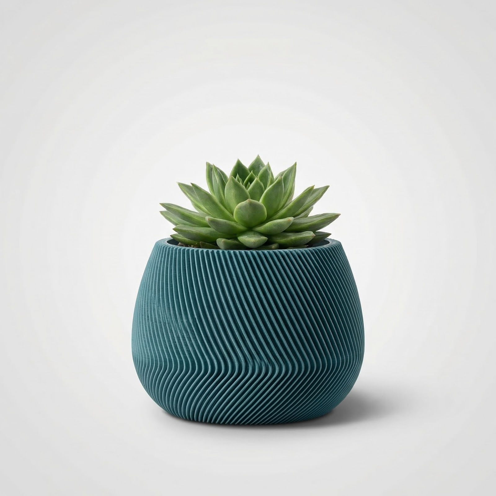 Ghiveci Decorativ cu Textura Striata, Albastru petrol, 12 cm — imaginea 4