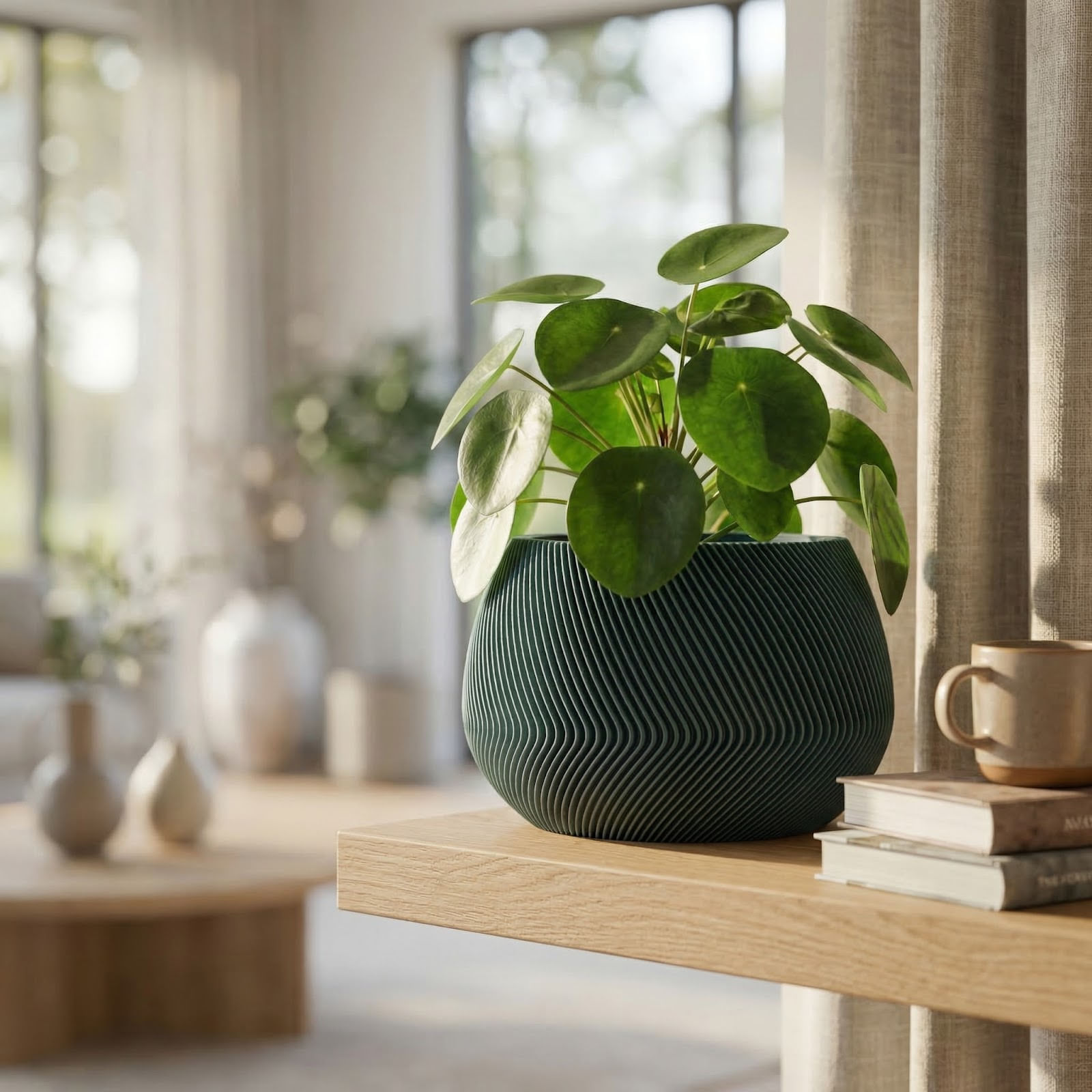 Ghiveci Decorativ cu Textura Striata, Albastru petrol, 12 cm — imaginea 5