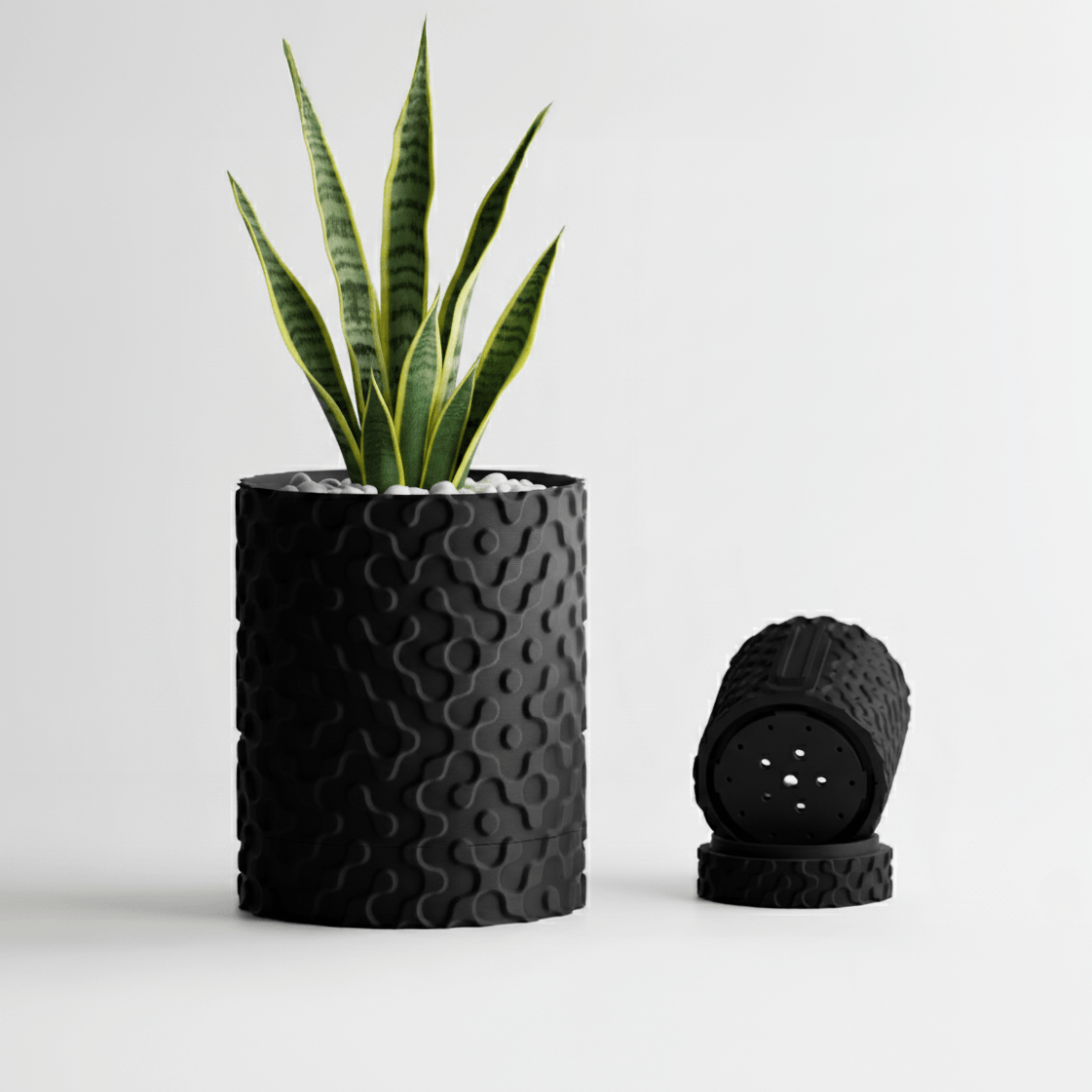 Ghiveci decorativ de perete – Design Wave Motion, culoare Midnight Onyx, plastic PLA, 14cm inaltime, 10cm diametru — imaginea 3