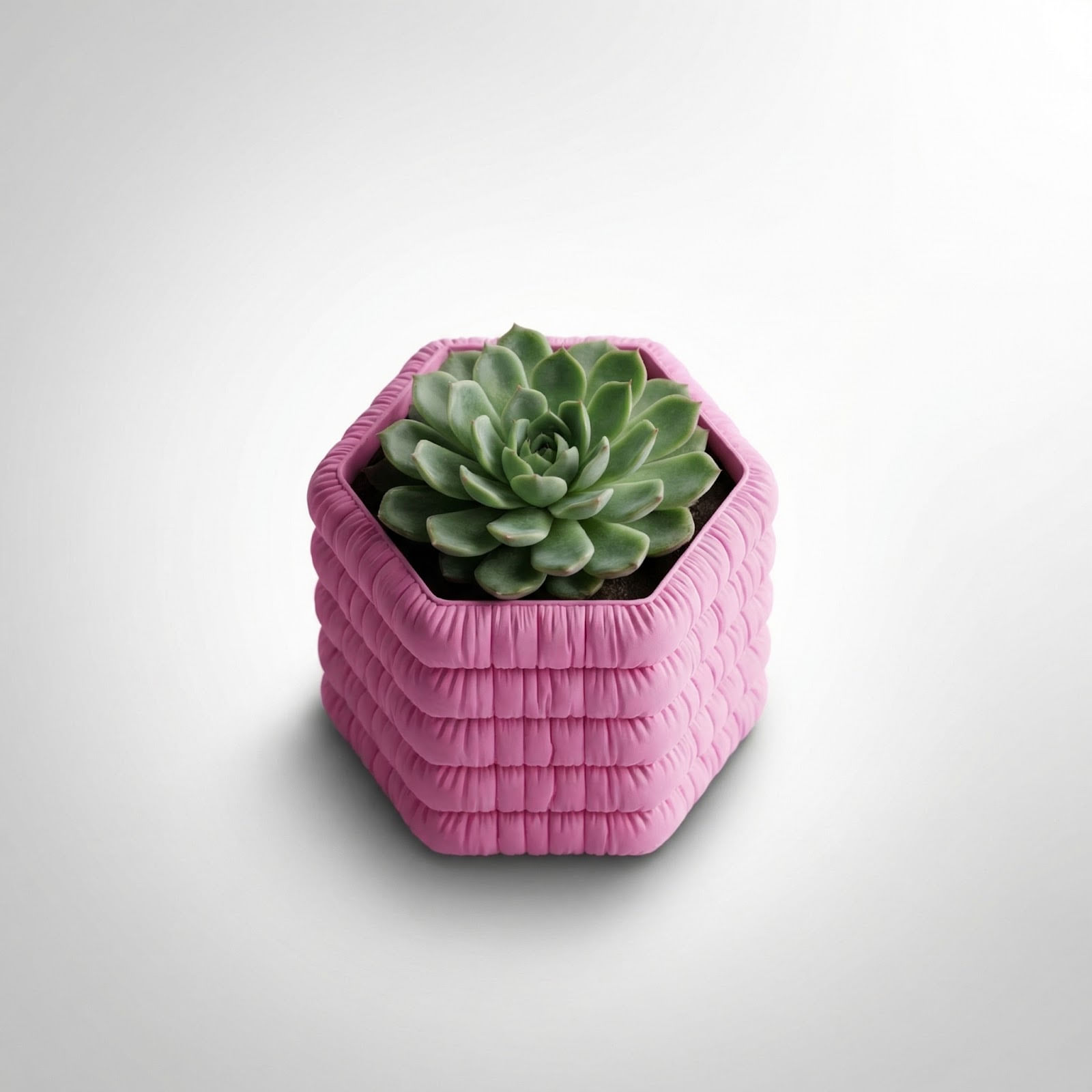 Ghiveci decorativ, roz, 13 cm, aspect textil matlasat — imaginea 2