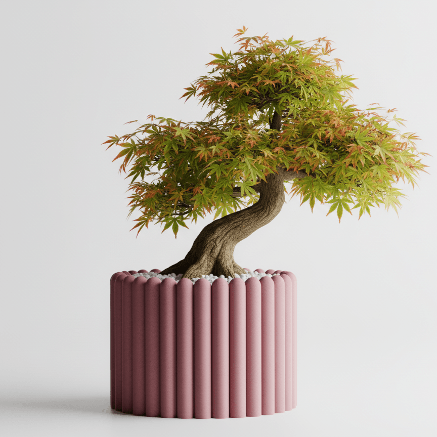 Ghiveci decorativ Rounded Columns – Culoare Rosewood Pink, plastic PLA, diametru 10cm, inaltime 13cm — imaginea 3