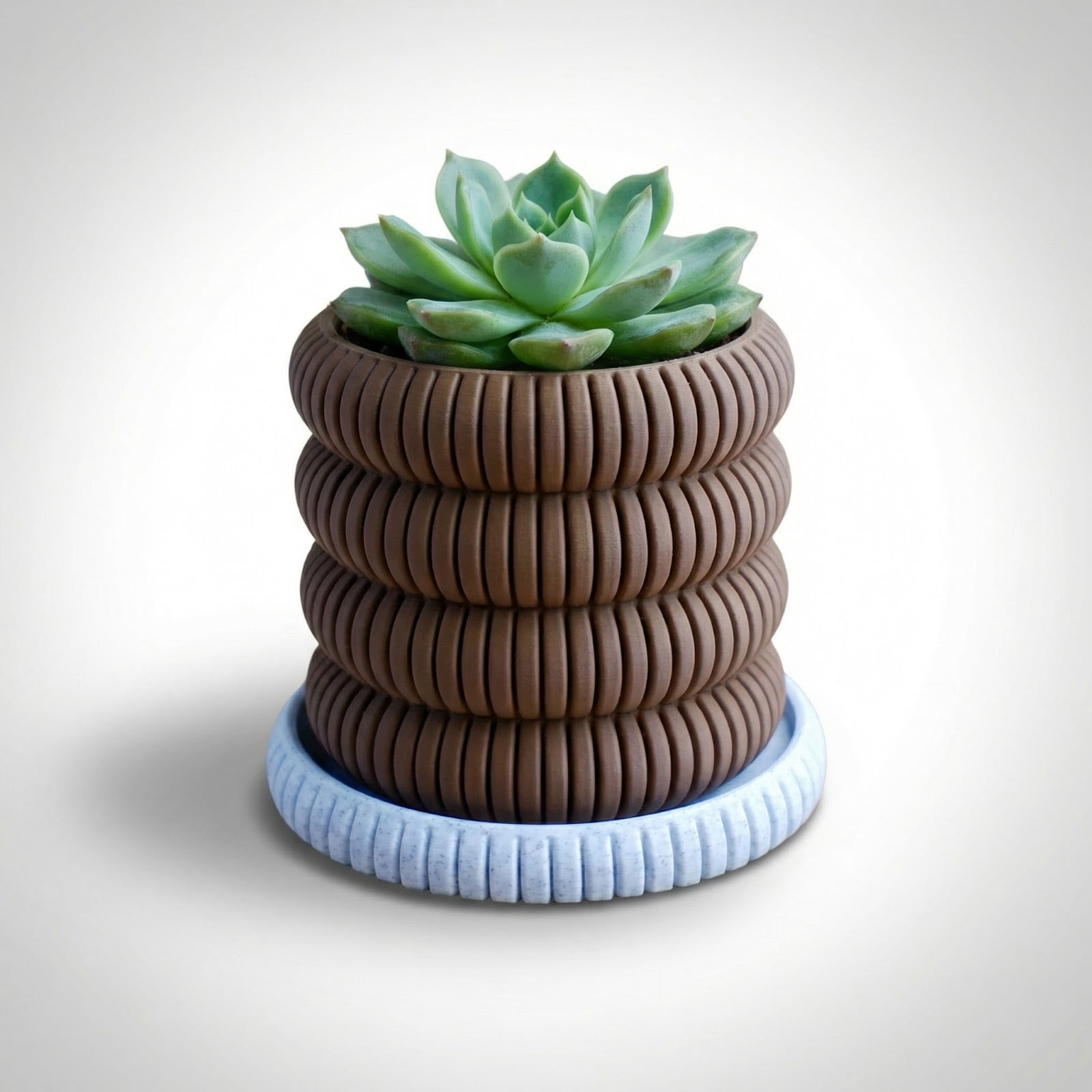 Ghiveci Decorativ Striat cu Farfurie, Maro, 11 cm — imaginea 5
