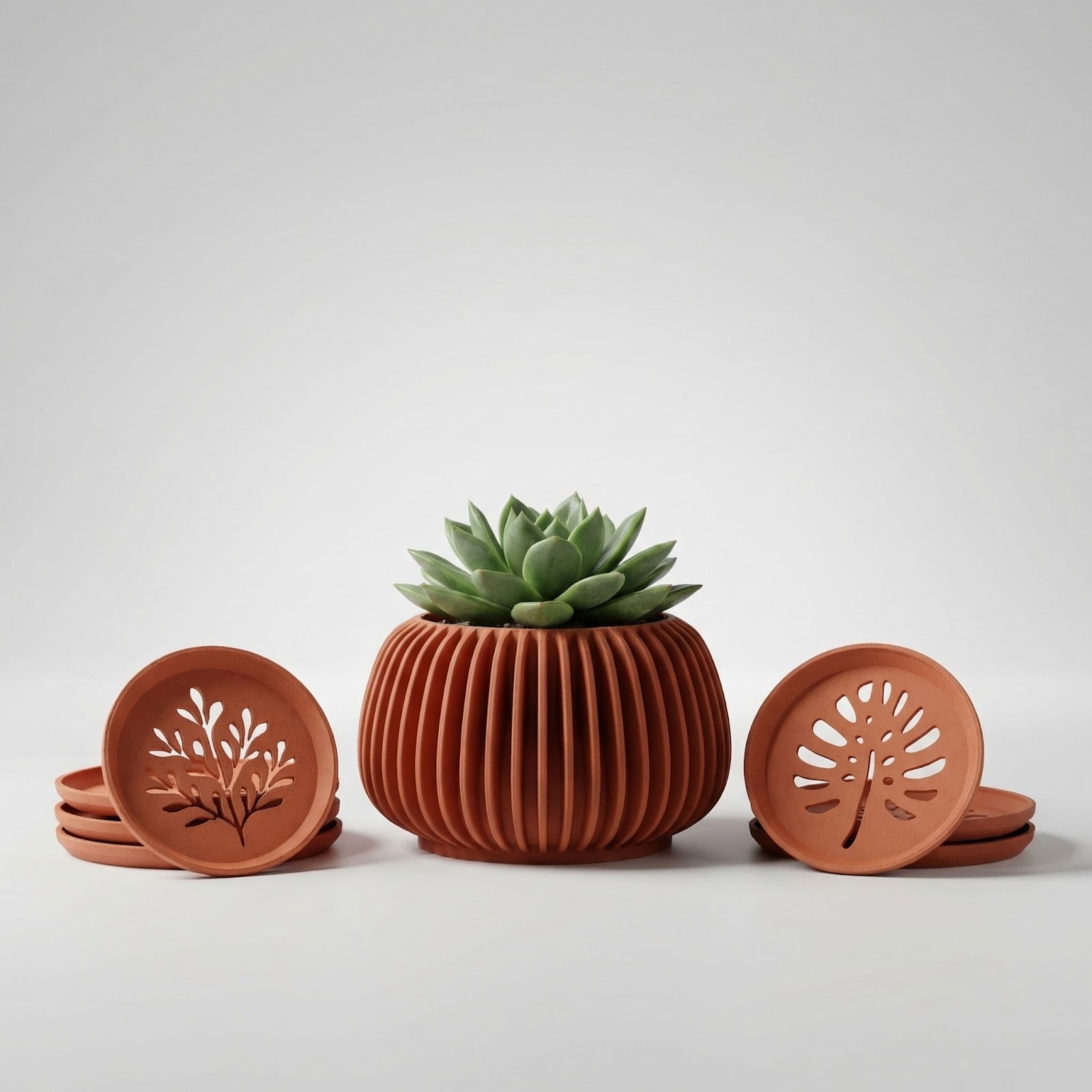 Ghiveci Decorativ cu Textura Canelata, Teracota, 12 cm — imaginea 7
