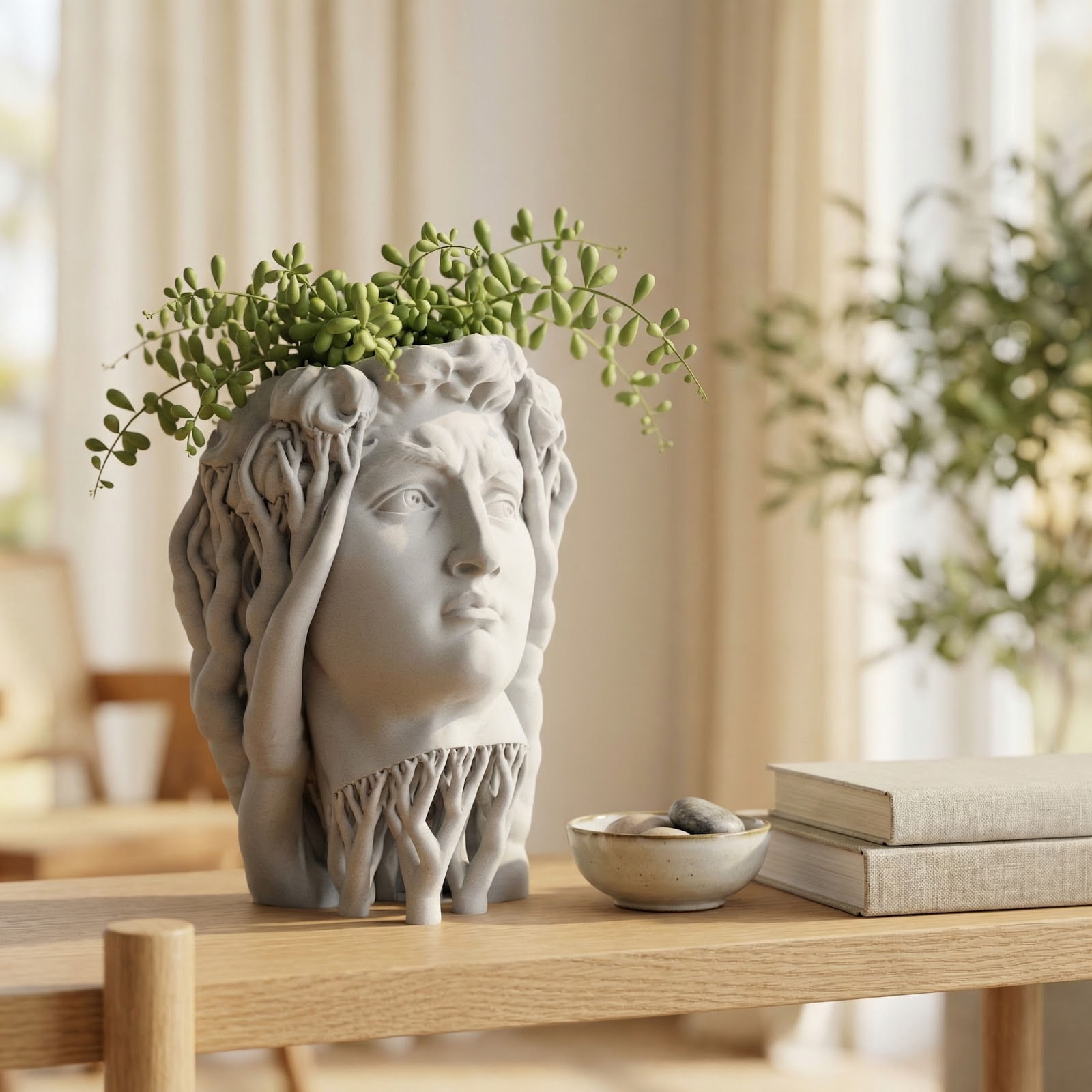 Ghiveci Decorativ Sculptural cu Chip Clasic, Alb, 17 cm — imaginea 2