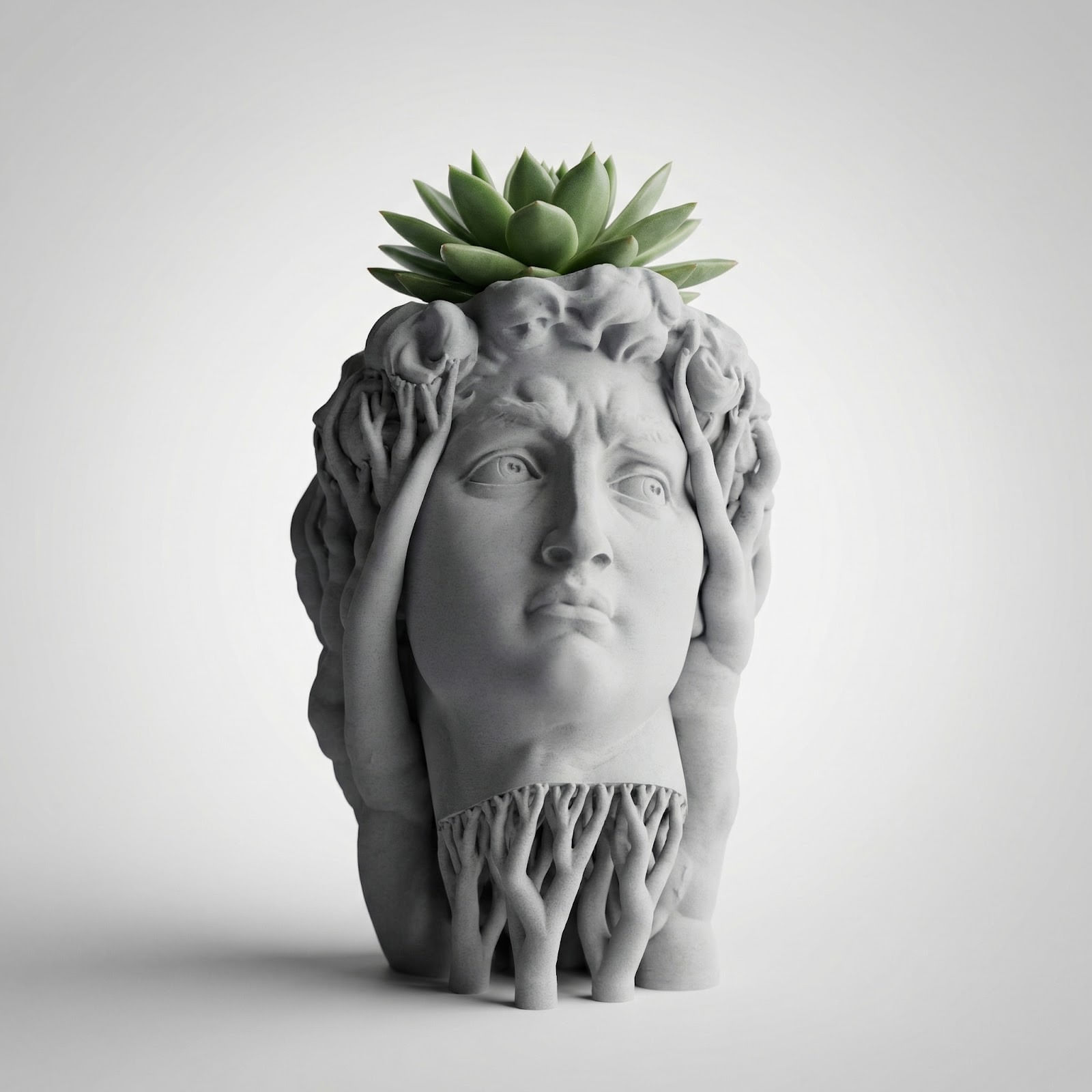 Ghiveci Decorativ Sculptural cu Chip Clasic, Alb, 17 cm — imaginea 6