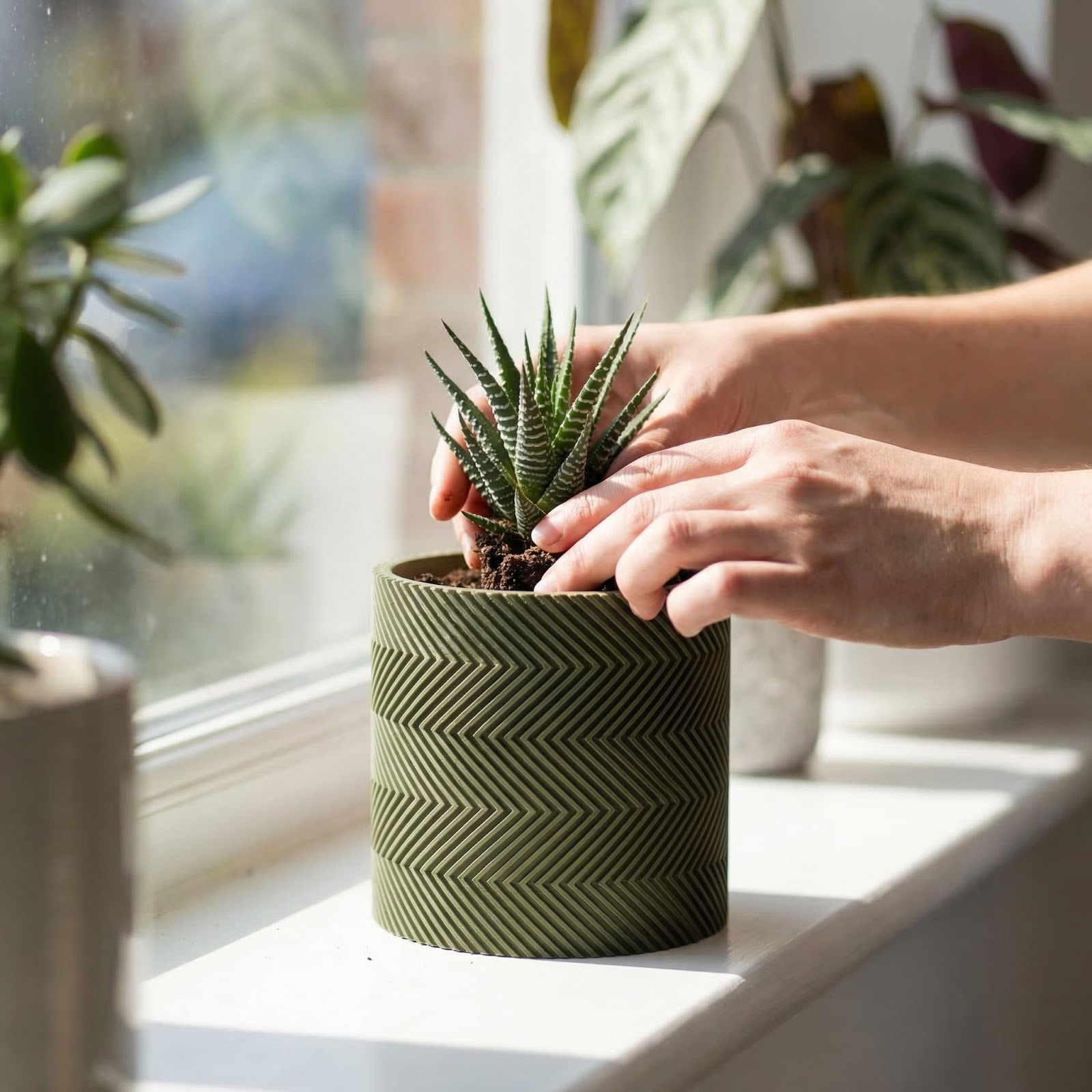 Ghiveci decorativ Zigzag, Verde Oliv, 12 cm — imaginea 3