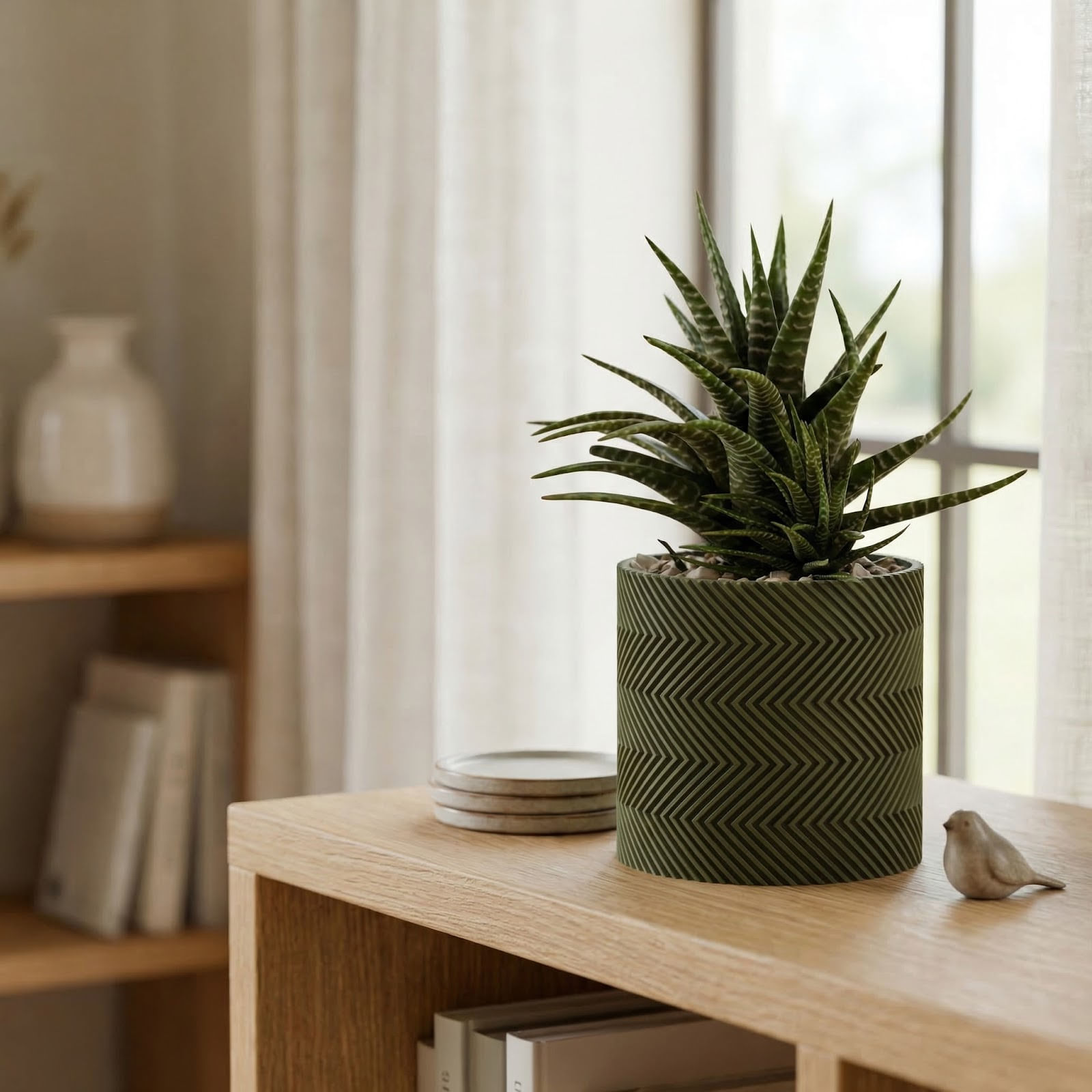 Ghiveci decorativ Zigzag, Verde Oliv, 12 cm — imaginea 5
