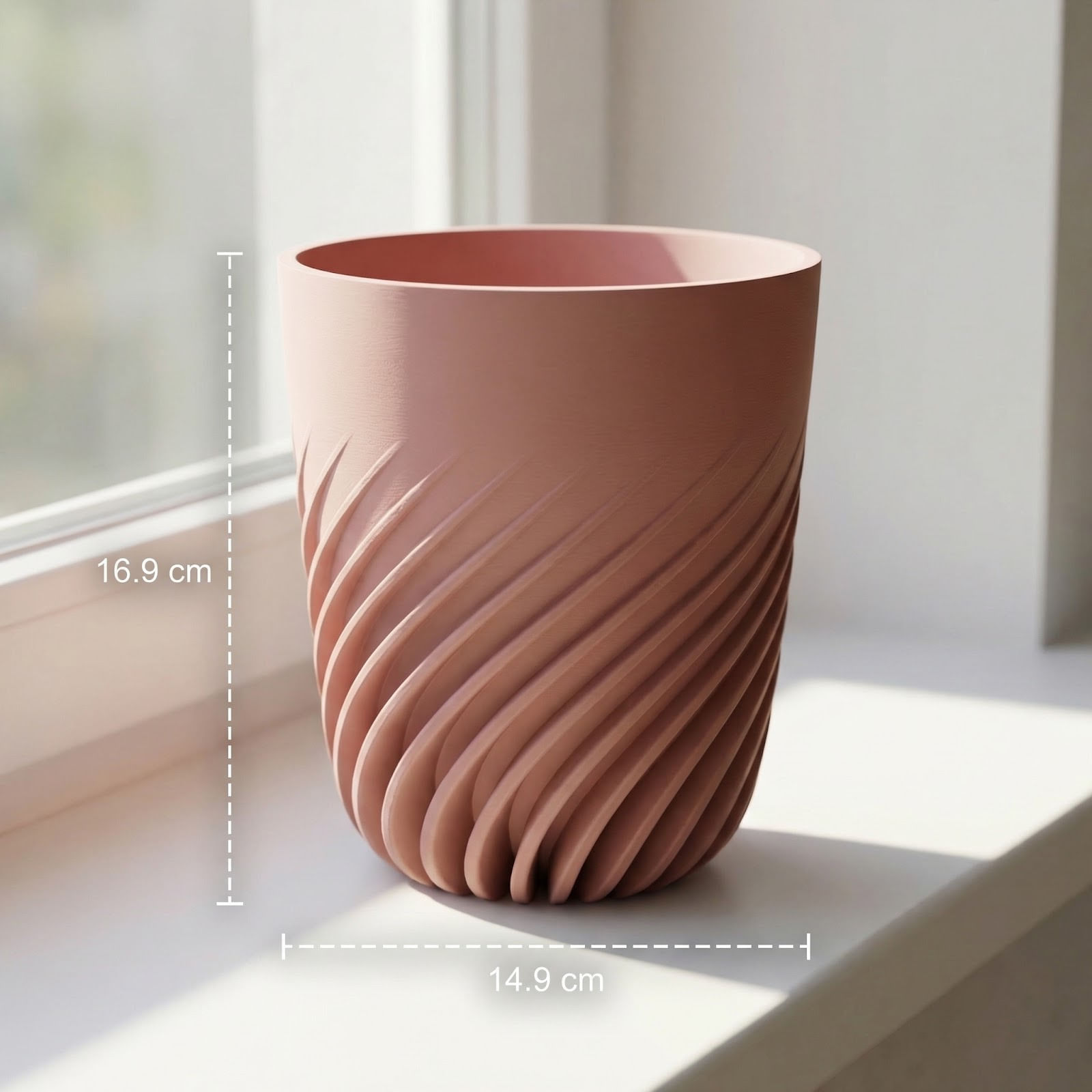 Ghiveci Decorativ cu Nervuri Spiralate, Roz pudrat, 17 cm — imaginea 2