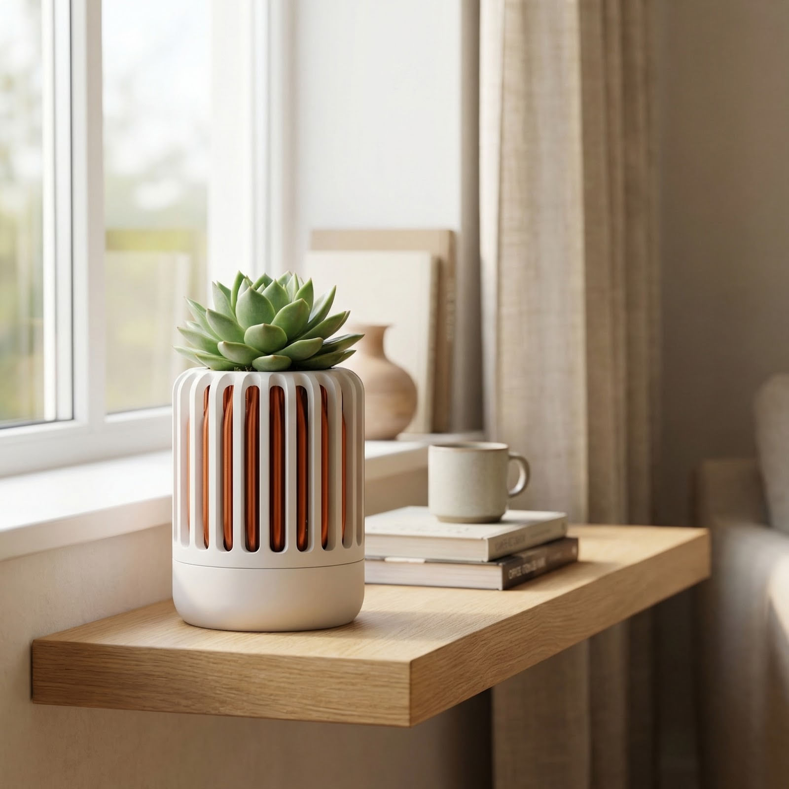 Ghiveci Decorativ cu Nervuri Aerisite, Alb, 12 cm — imaginea 2