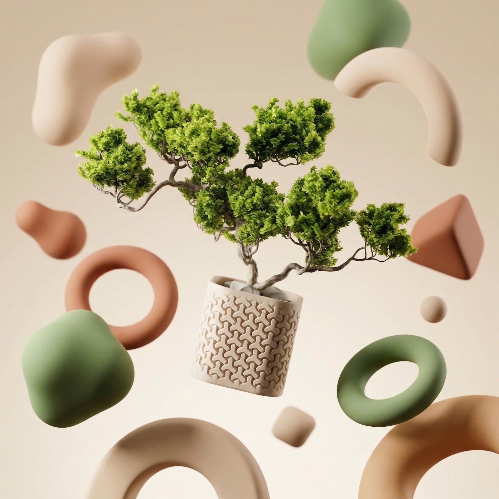 Ghiveci Decorativ cu Model Geometric, Bej, 15 cm — imaginea 6