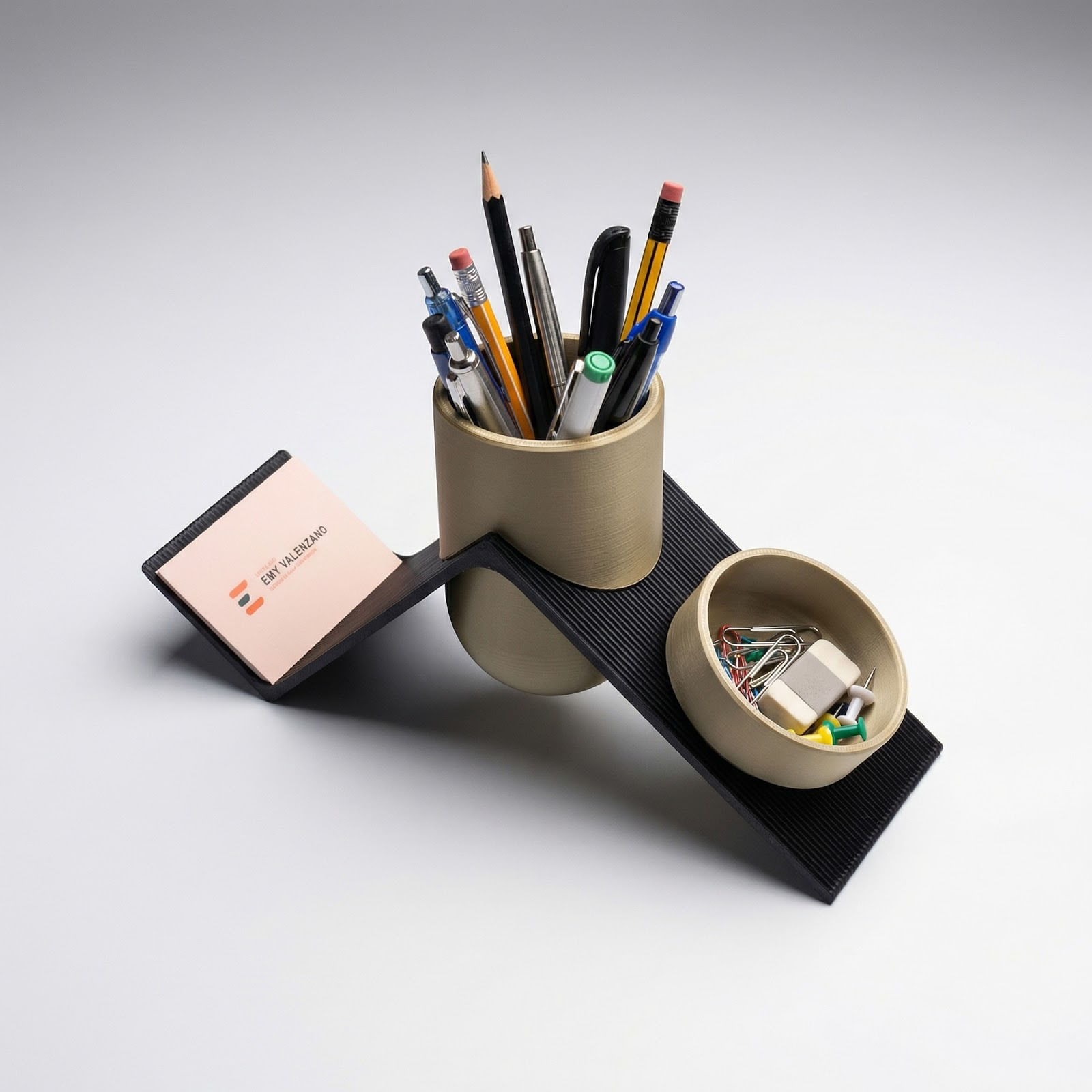 Organizator Birou Geometric Elegant, Negru Auriu, 26 cm