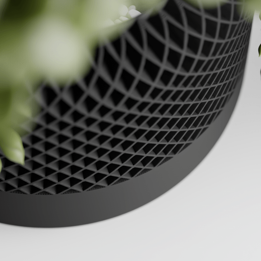 Ghiveci premium cu design texturat tip plasa, culoare Midnight Onyx, plastic PLA, diametru 10cm, inaltime 10cm