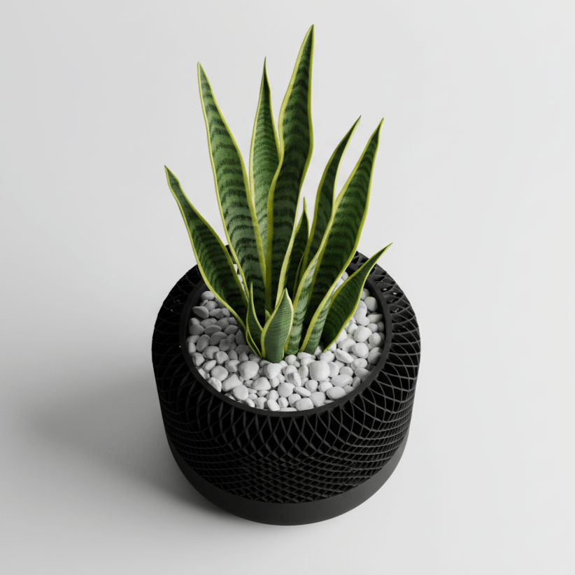 Ghiveci premium cu design texturat tip plasa, culoare Midnight Onyx, plastic PLA, diametru 10cm, inaltime 10cm — imaginea 2