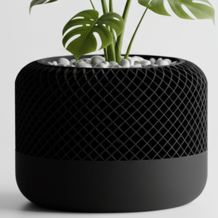 Ghiveci premium cu design texturat tip plasa, culoare Midnight Onyx, plastic PLA, diametru 10cm, inaltime 10cm — imaginea 3