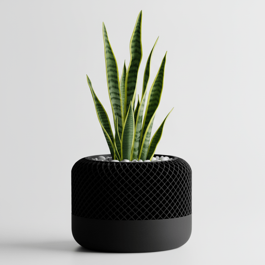Ghiveci premium cu design texturat tip plasa, culoare Midnight Onyx, plastic PLA, diametru 10cm, inaltime 10cm — imaginea 4