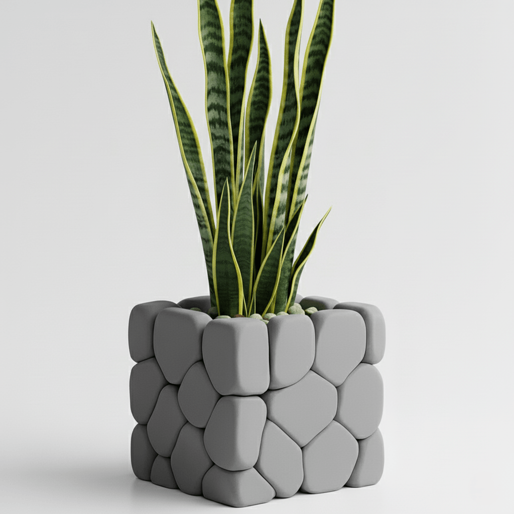 Ghiveci decorativ cu design stone touch, culoare Graphite Mist, plastic PLA, 9cm inaltime — imaginea 4