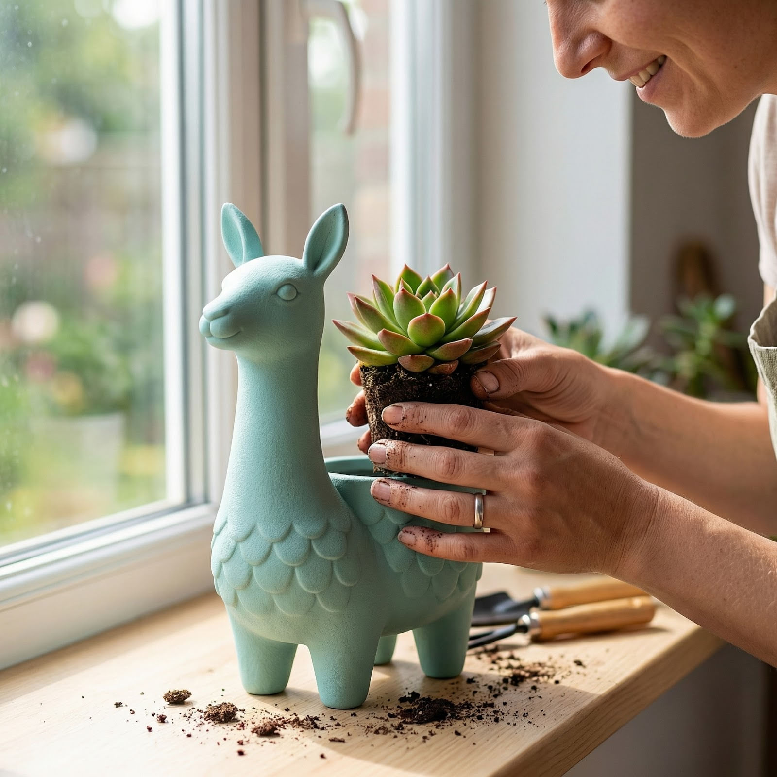 Ghiveci Decorativ Silueta Alpaca, Turcoaz, 12 cm — imaginea 7