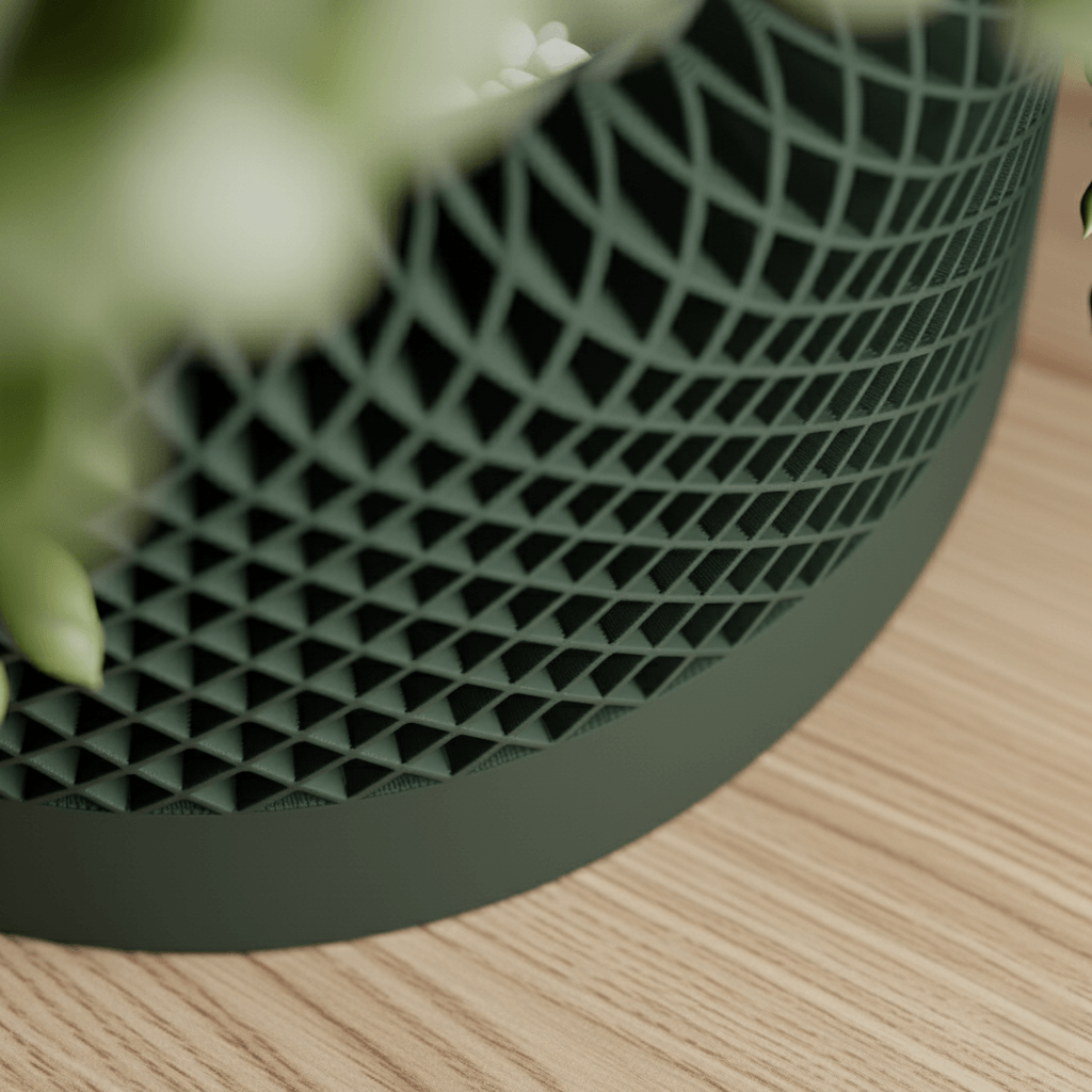 Ghiveci Inalt decorativ cu design tip plasa – culoare Forest Emerald, plastic PLA, inaltime 13cm — imaginea 4